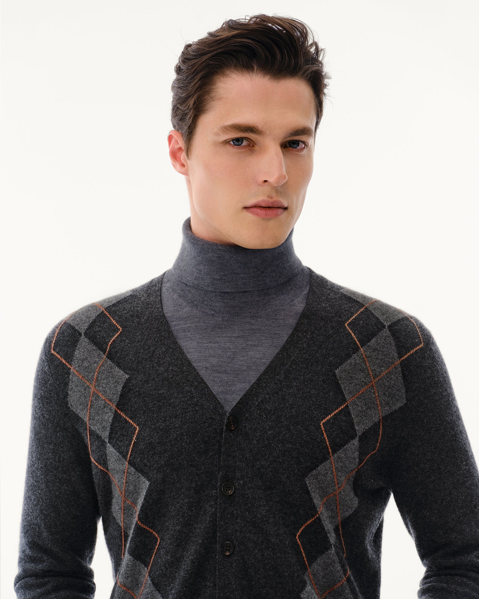 Men's 100% Pure Cashmere Argyle V-Neck Cardigan