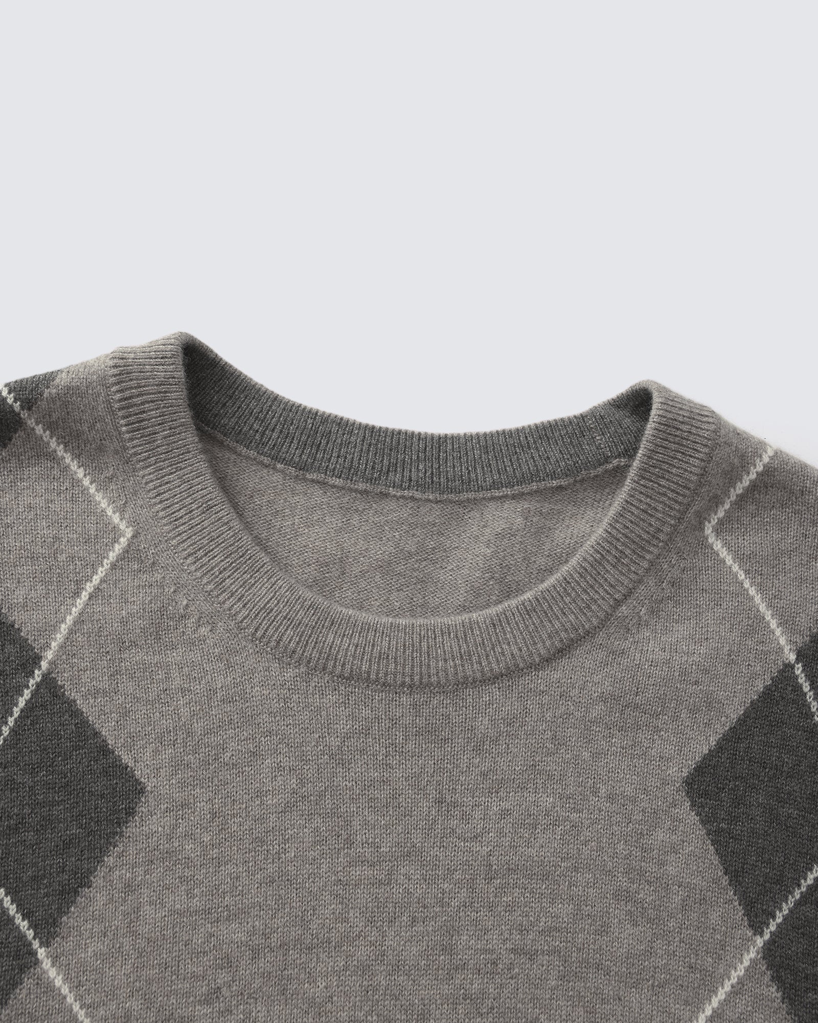 Men's 100% Cashmere Argyle Crew Neck Sweater