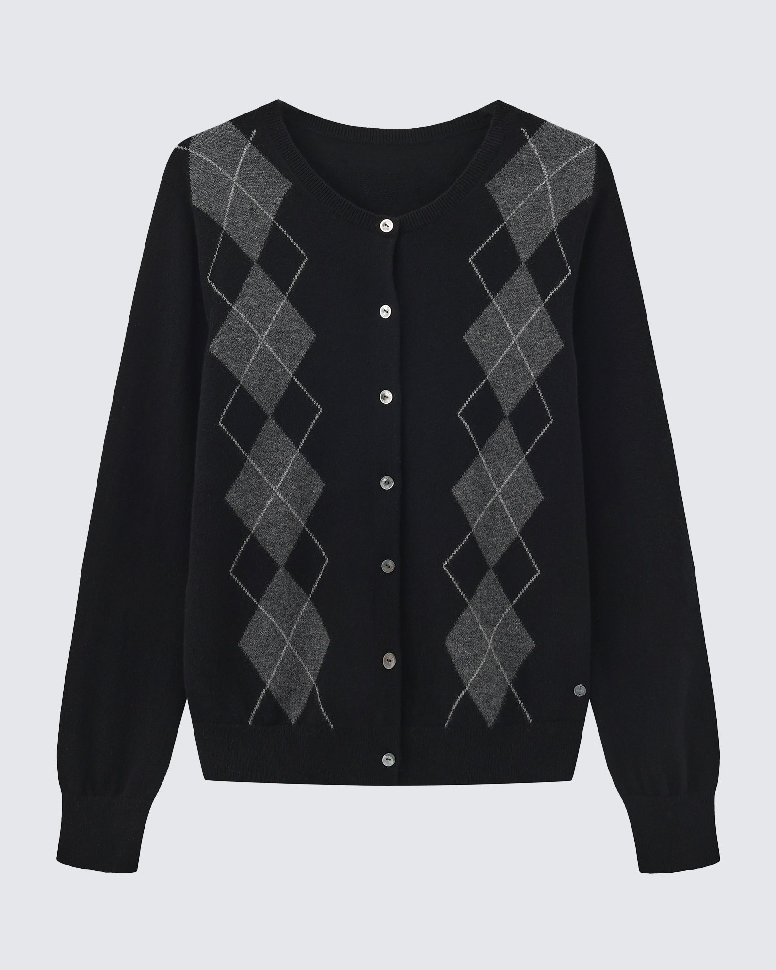 Women's 100% Pure Cashmere Argyle Crew Neck Cardigan