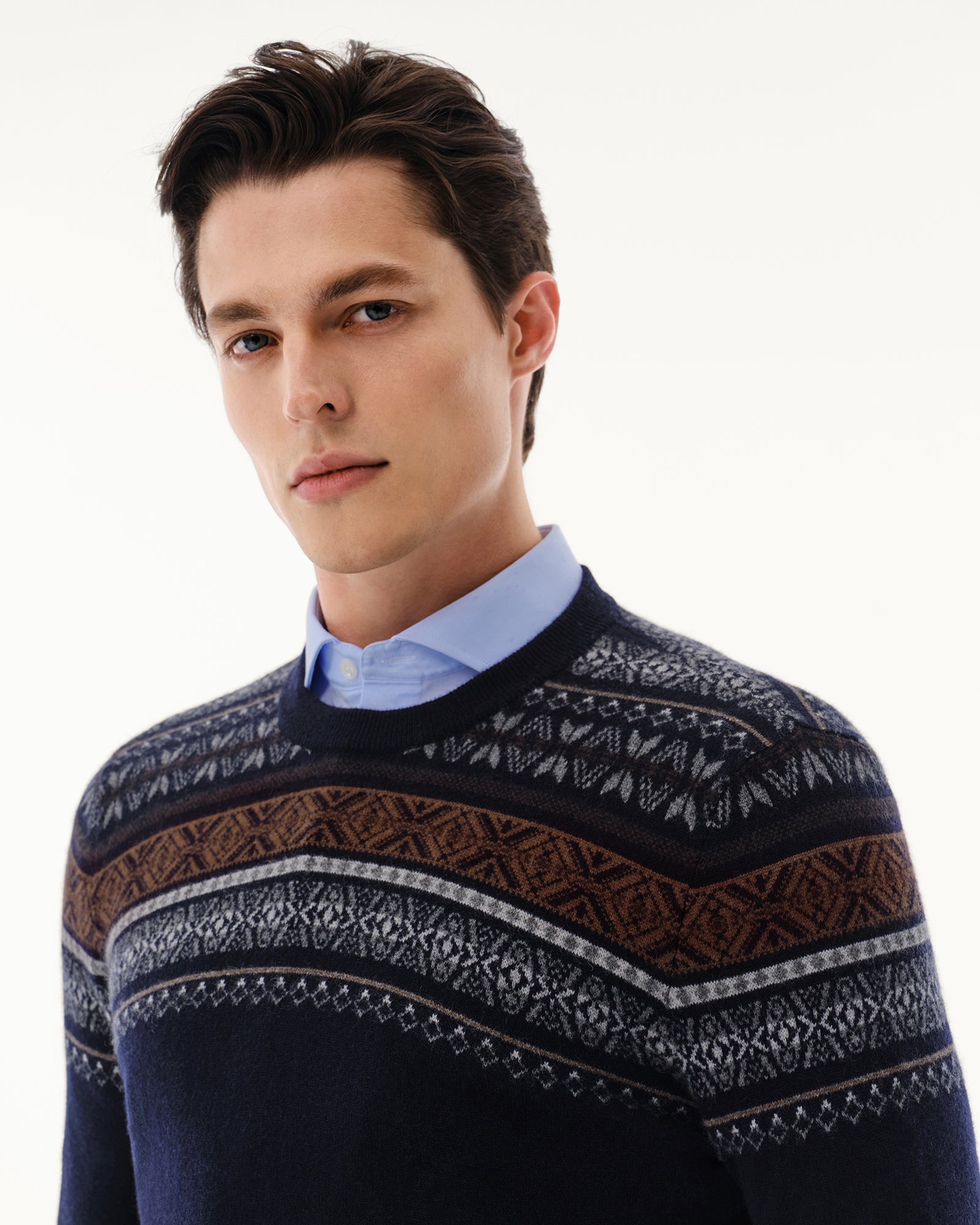 Men's 100% Pure Cashmere Fair Isle Crew Neck Sweater