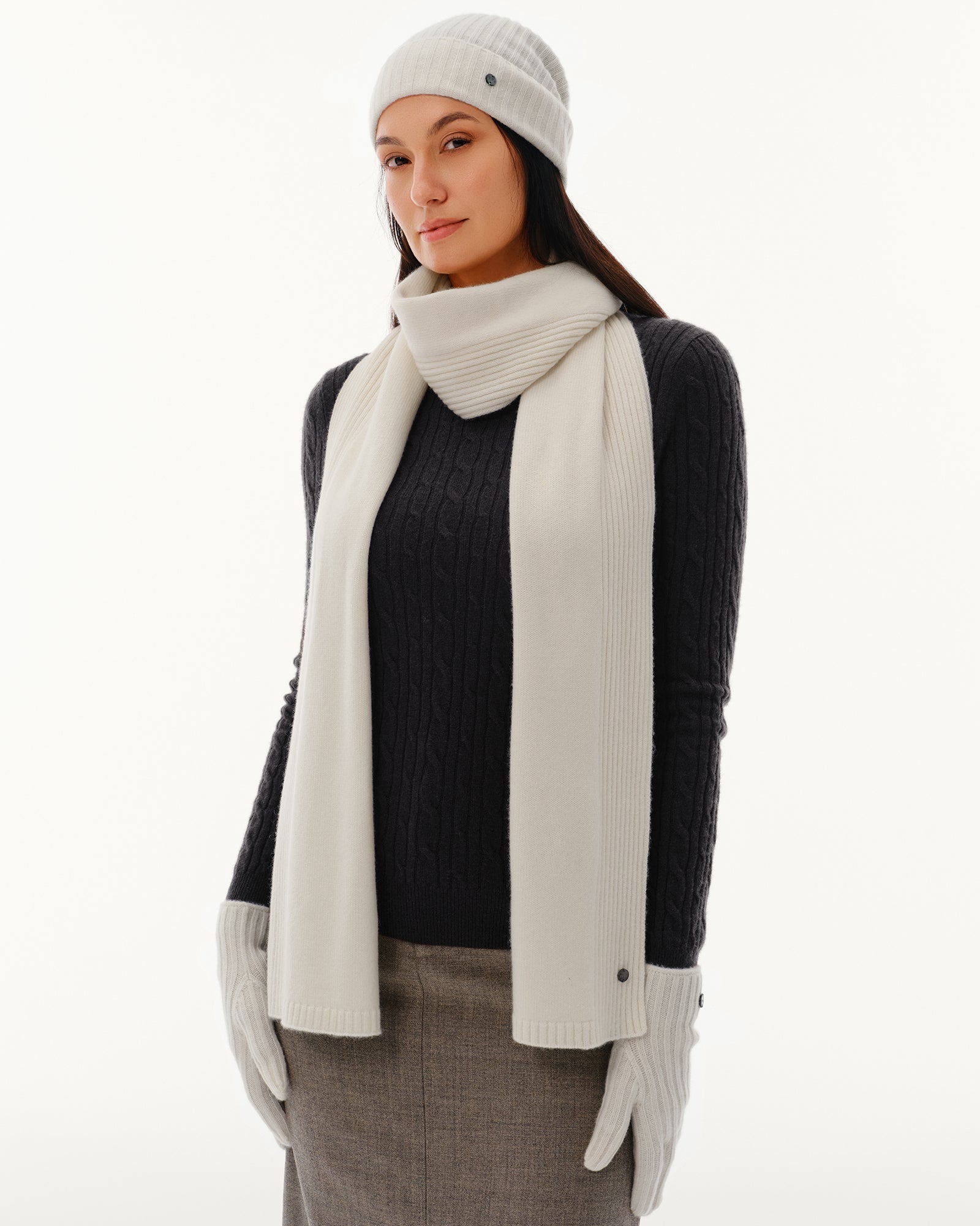 100% Pure Cashmere Ribbed Hat, Scarf &amp; Gloves Set