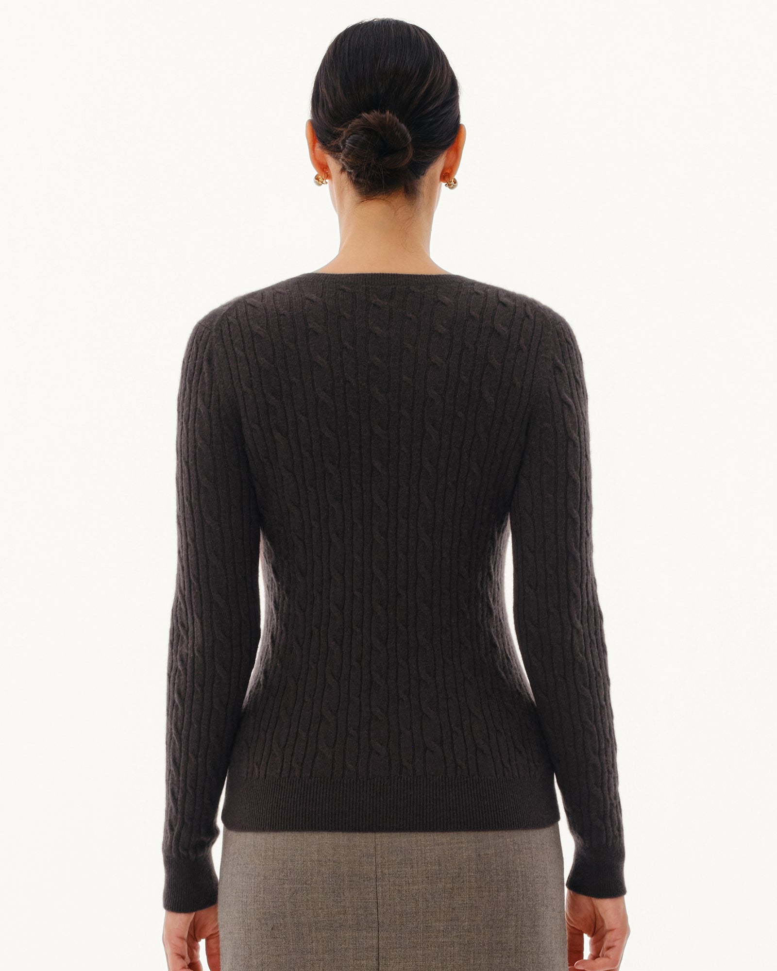 Women's 100% Pure Cashmere Cable Knit Crew Neck Sweater