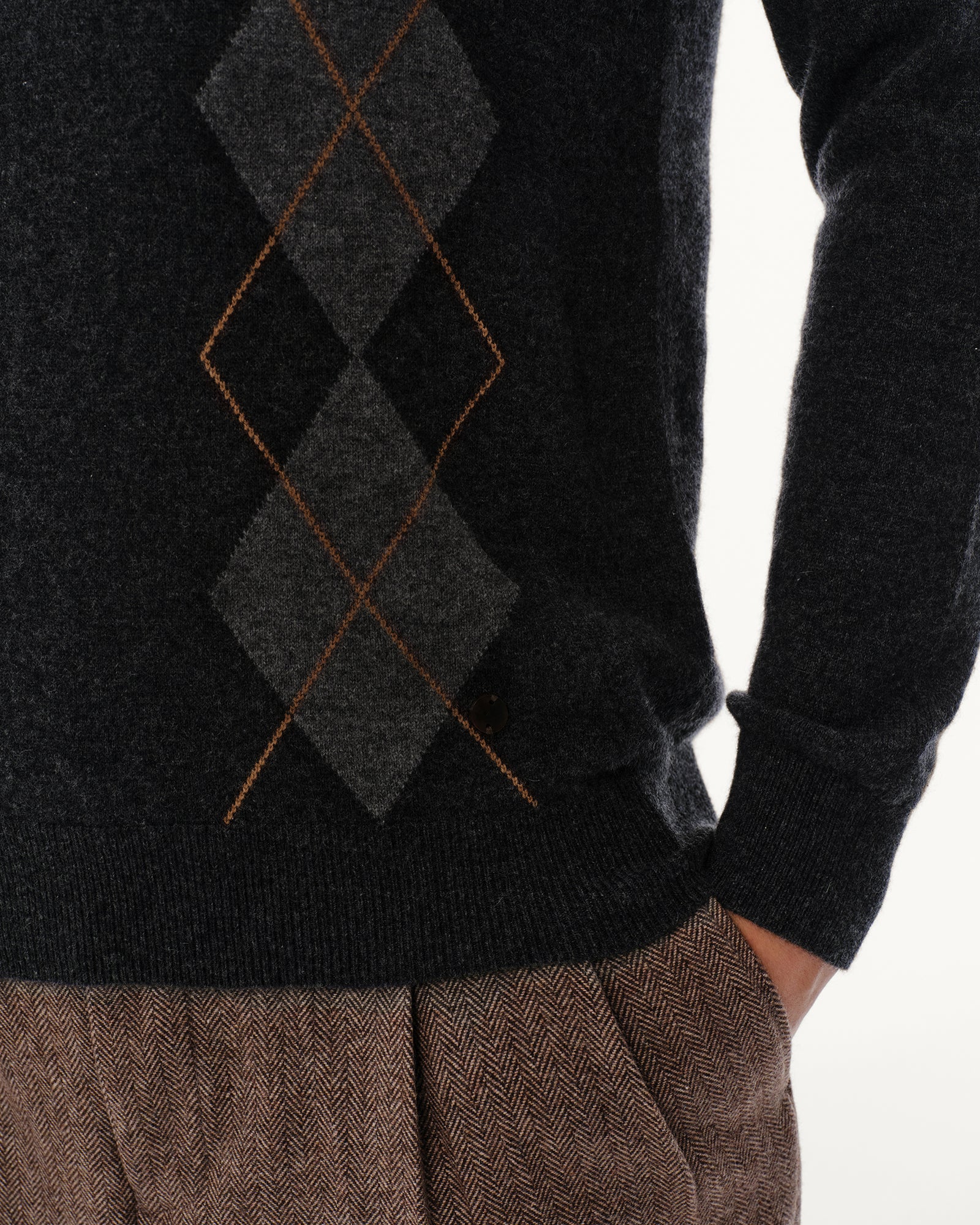 Men's 100% Cashmere Argyle Crew Neck Sweater