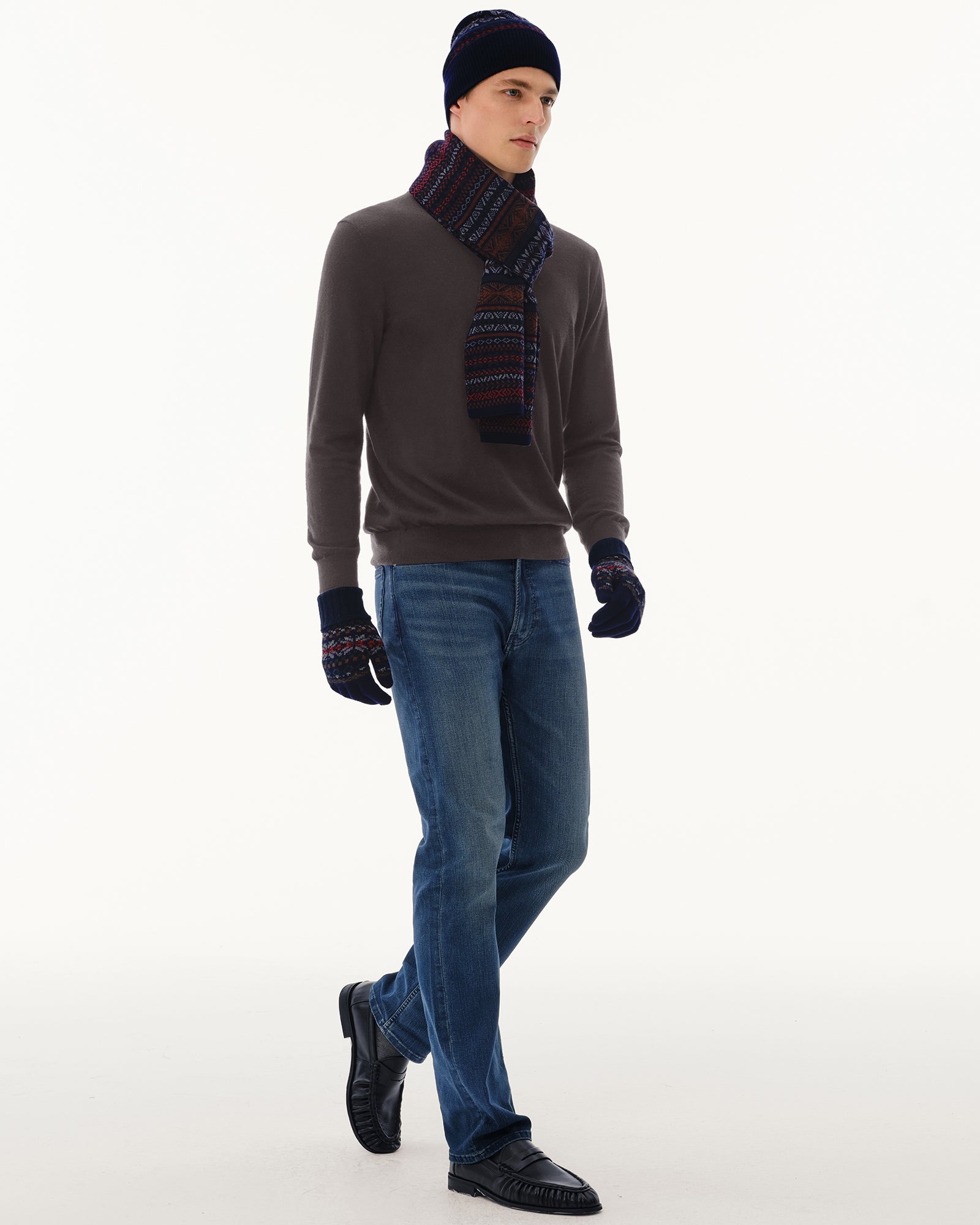Men's Wool-Cashmere Fair Isle Hat, Scarf &amp; Gloves Set