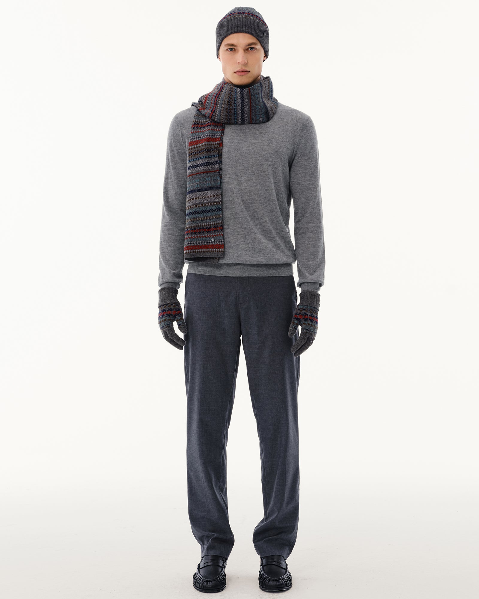 Men's Wool-Cashmere Fair Isle Hat, Scarf &amp; Gloves Set