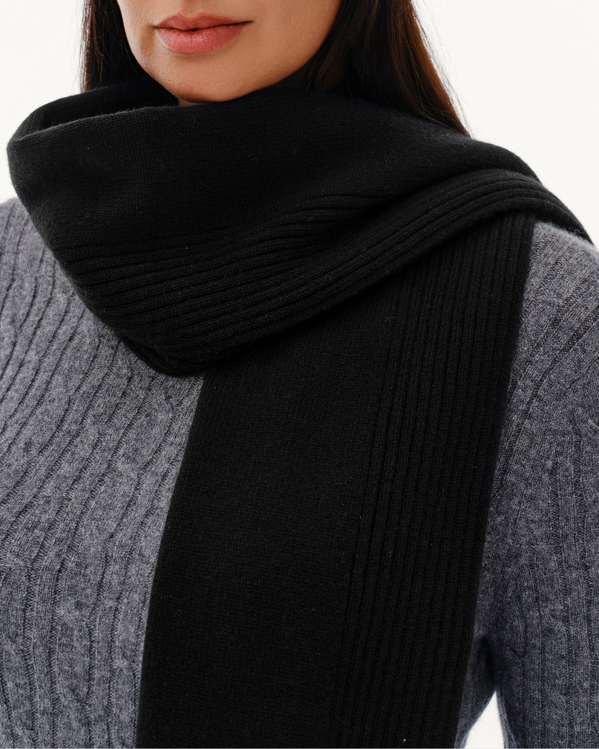 Women's 100% Pure Cashmere Ribbed Scarf