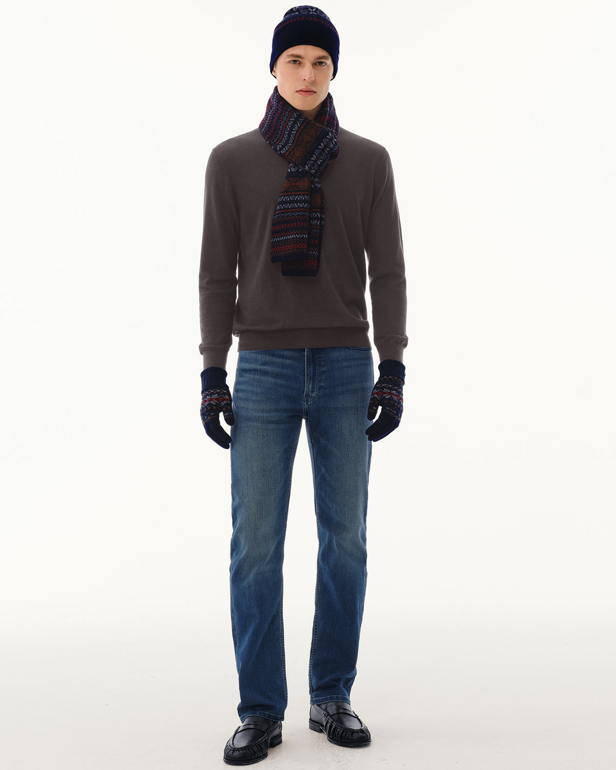 Men's Wool-Cashmere Fair Isle Hat, Scarf &amp; Gloves Set