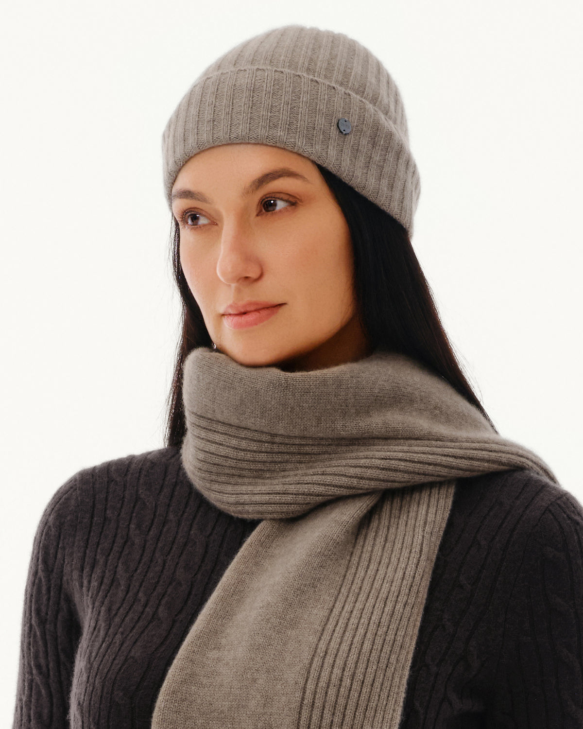 Women's 100% Pure Cashmere Ribbed Cuff Beanie
