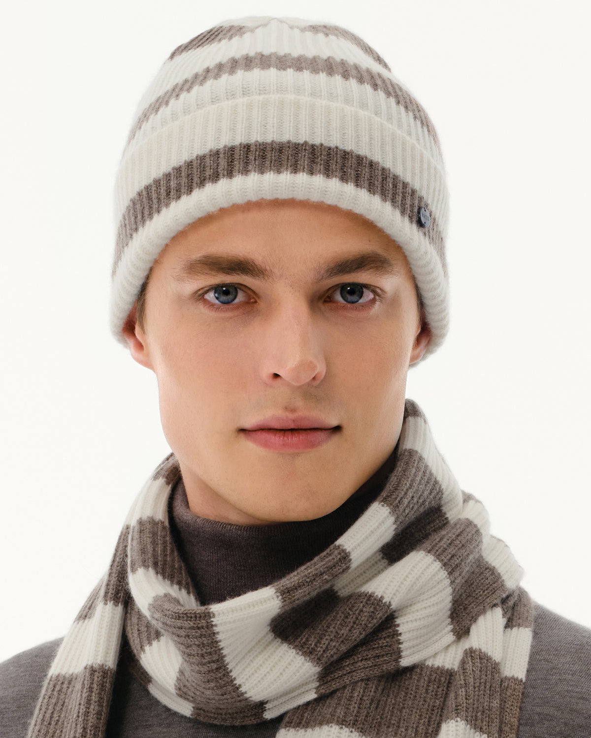 Wool-Cashmere Striped Ribbed Beanie