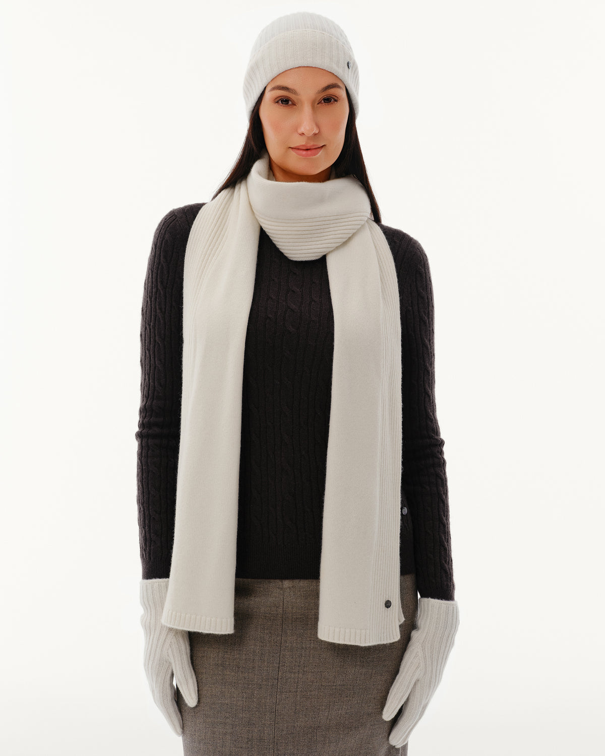 100% Pure Cashmere Ribbed Hat, Scarf &amp; Gloves Set
