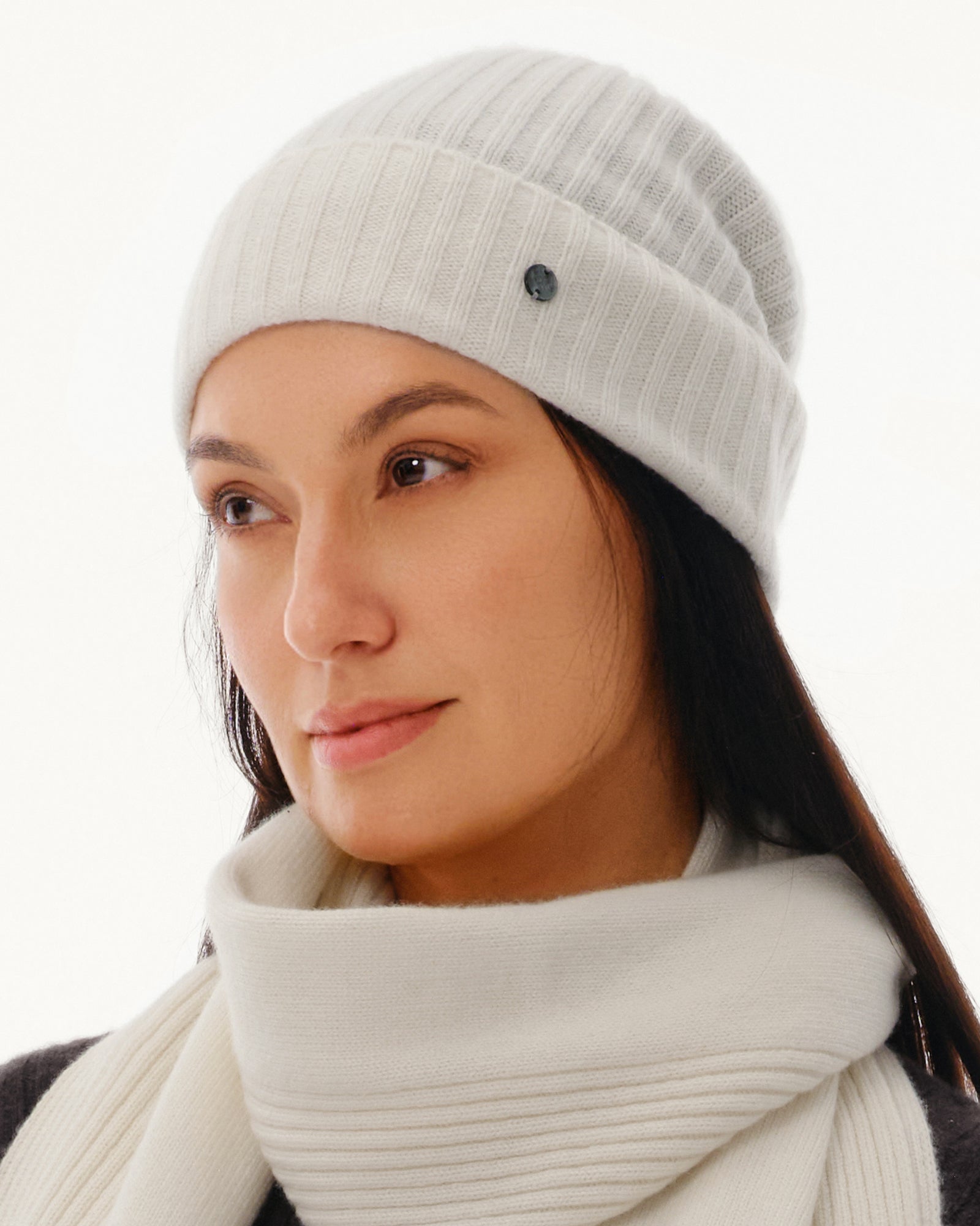 Women's 100% Pure Cashmere Ribbed Cuff Beanie