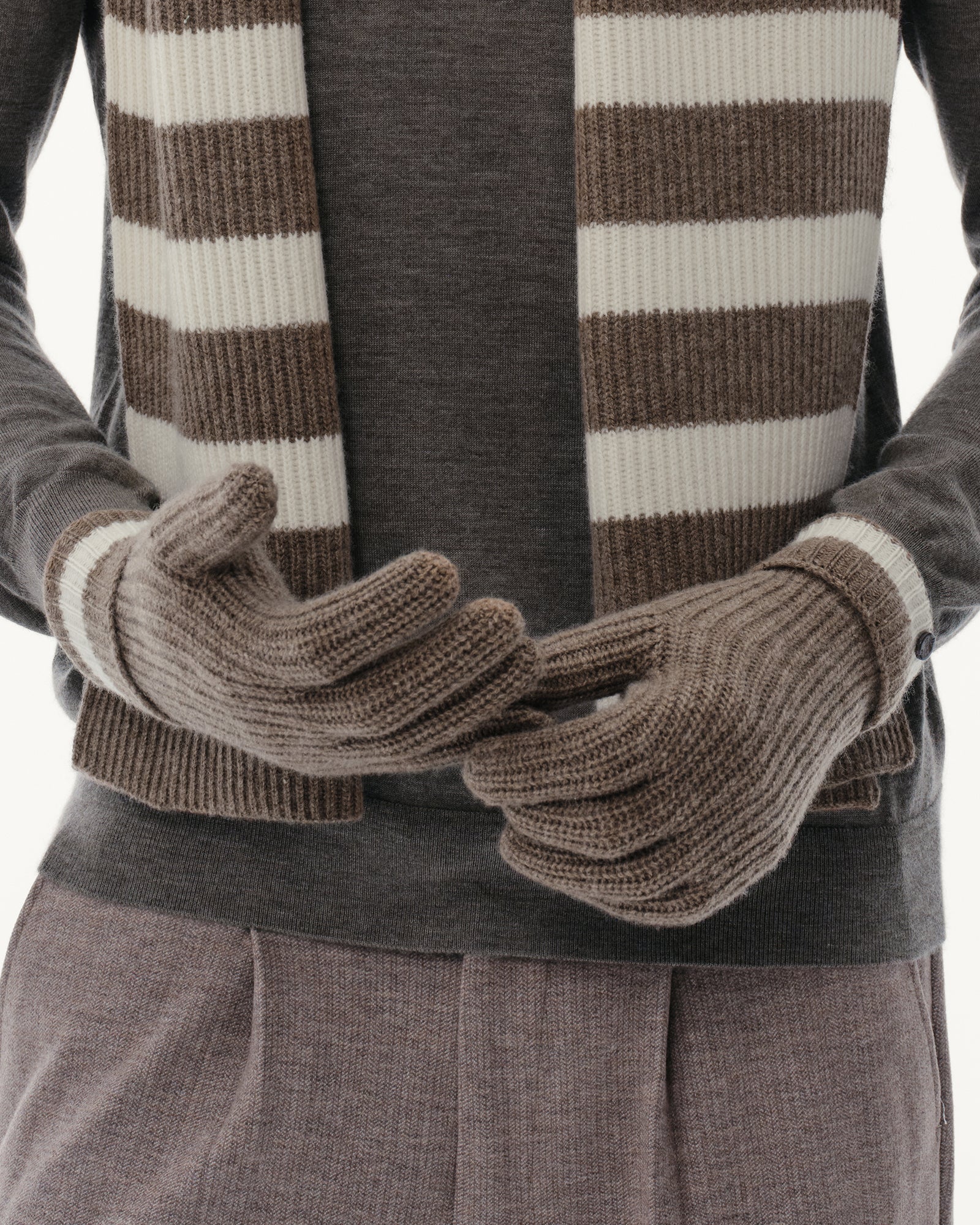 Wool-Cashmere Striped Ribbed Gloves