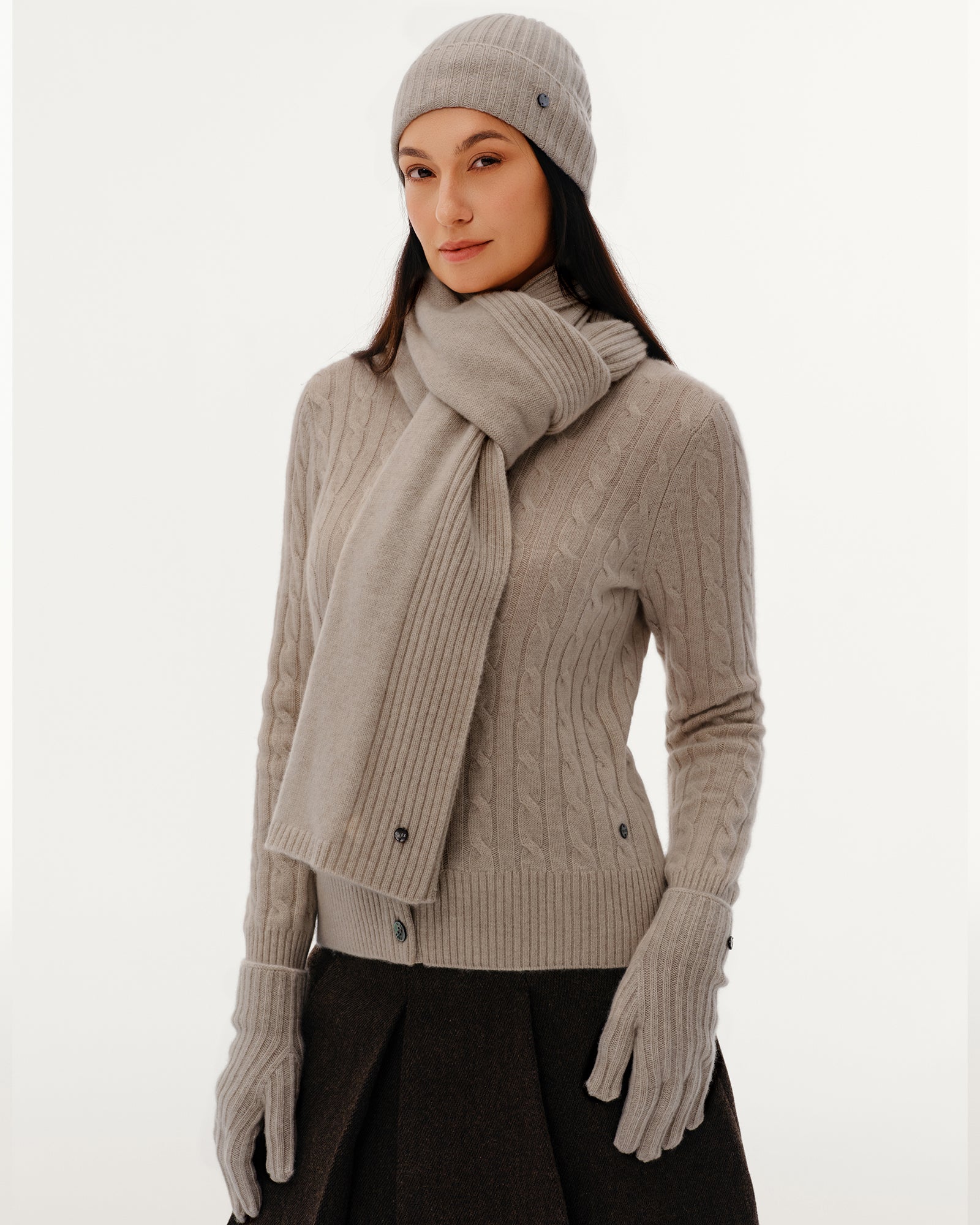 100% Pure Cashmere Ribbed Hat, Scarf &amp; Gloves Set