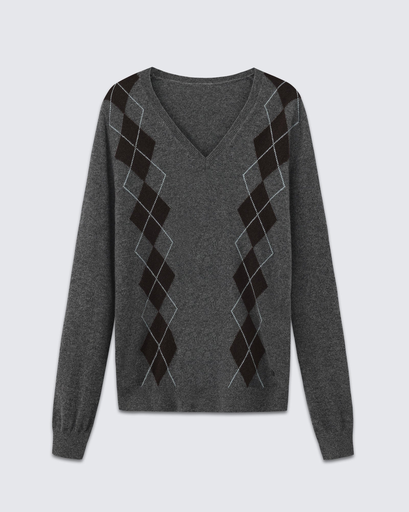 Women's 100% Pure Cashmere Argyle V-Neck Sweater