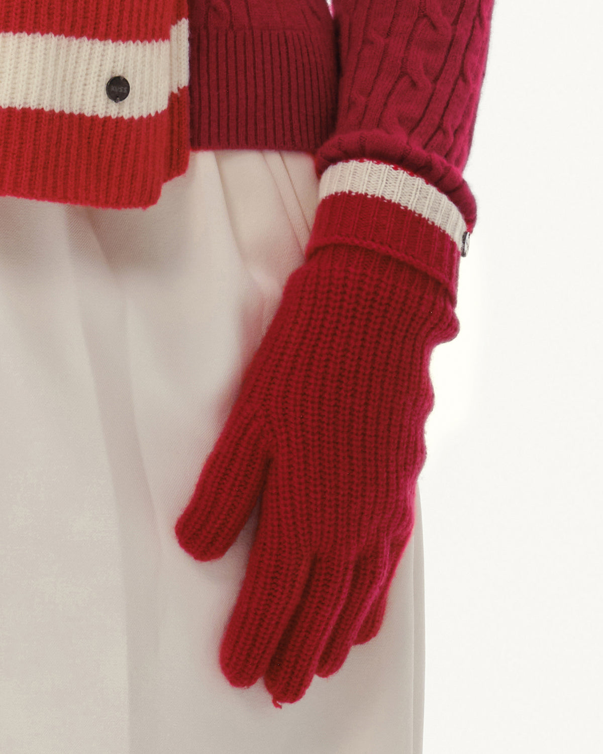 Wool-Cashmere Striped Ribbed Gloves