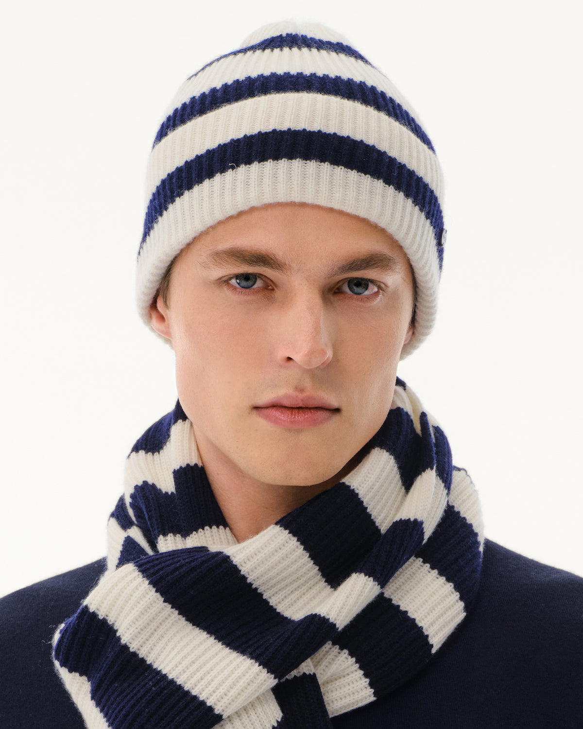 Wool-Cashmere Striped Ribbed Beanie