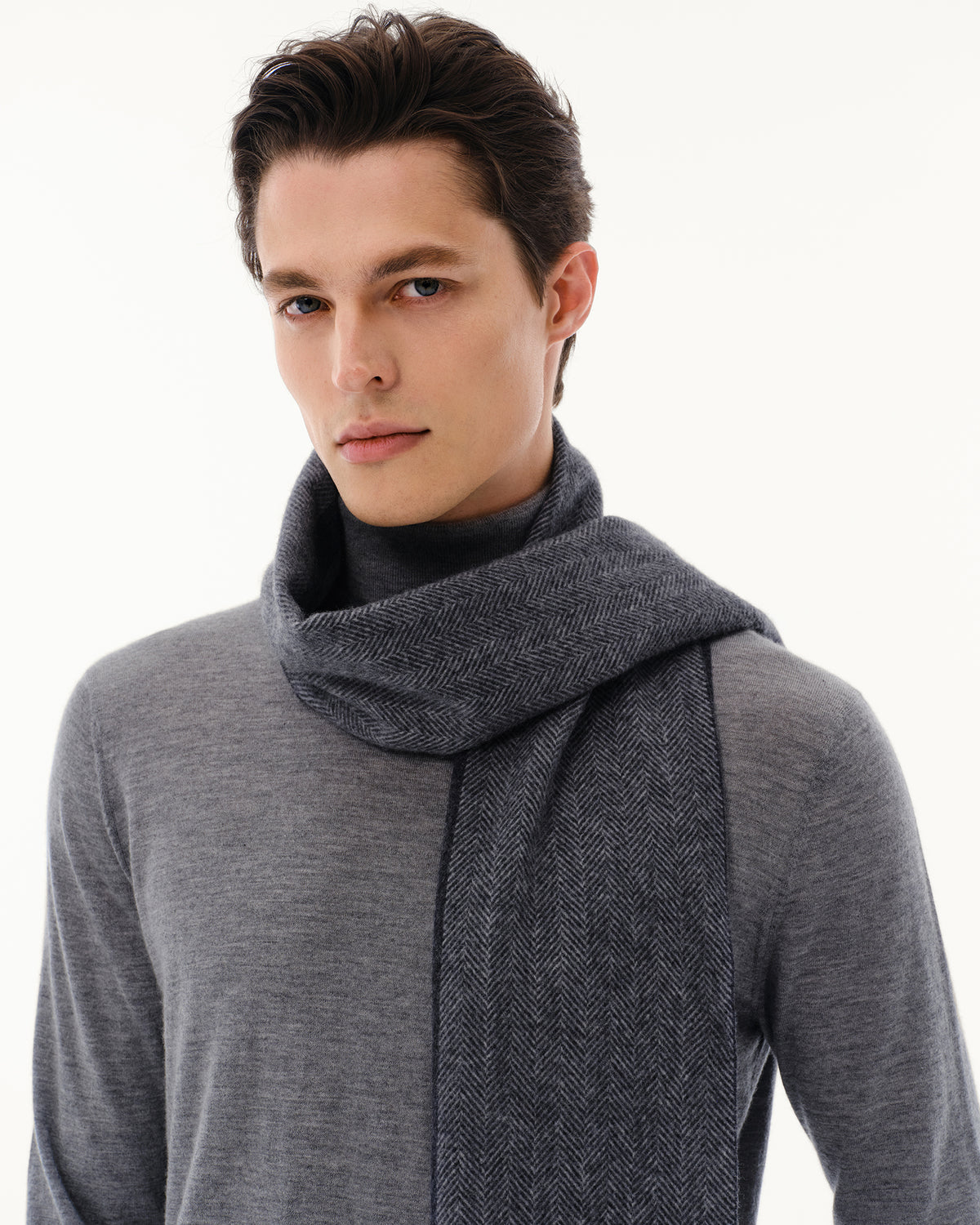 100% Pure Cashmere Brushed Herringbone Scarf