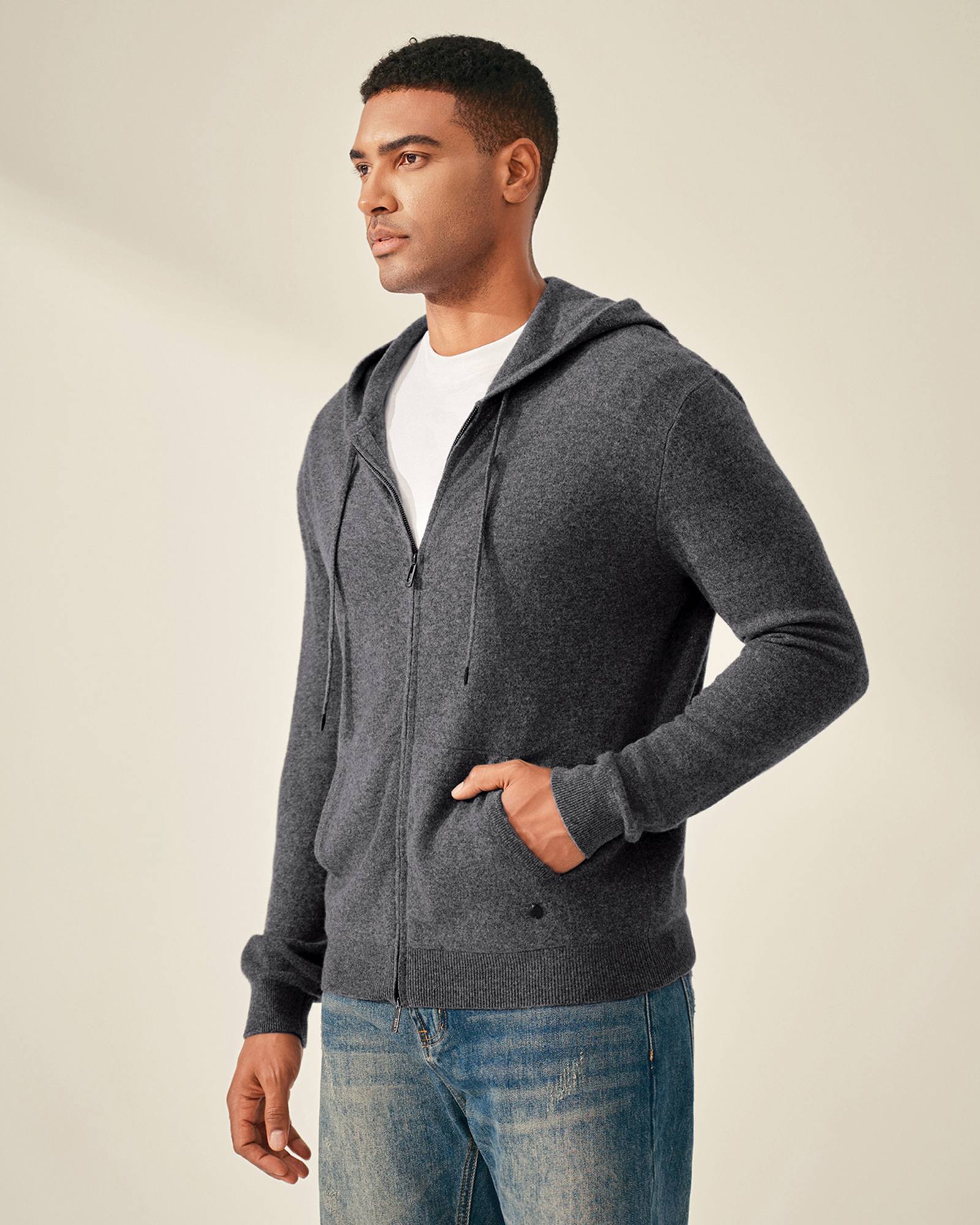 Men's 100% Pure Cashmere Zip Up Hoodie