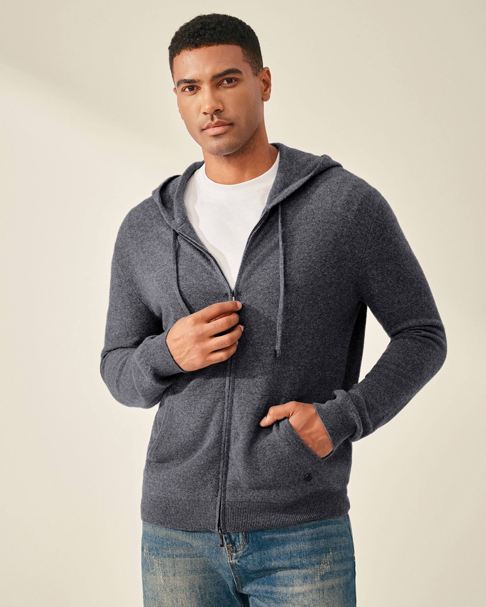 Men's 100% Pure Cashmere Zip Up Hoodie