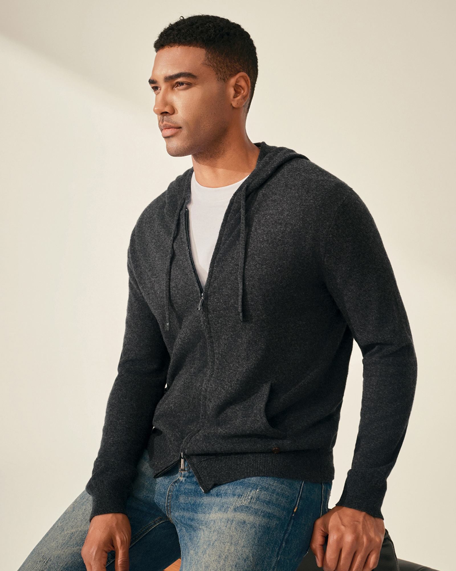 Men's 100% Pure Cashmere Zip Up Hoodie