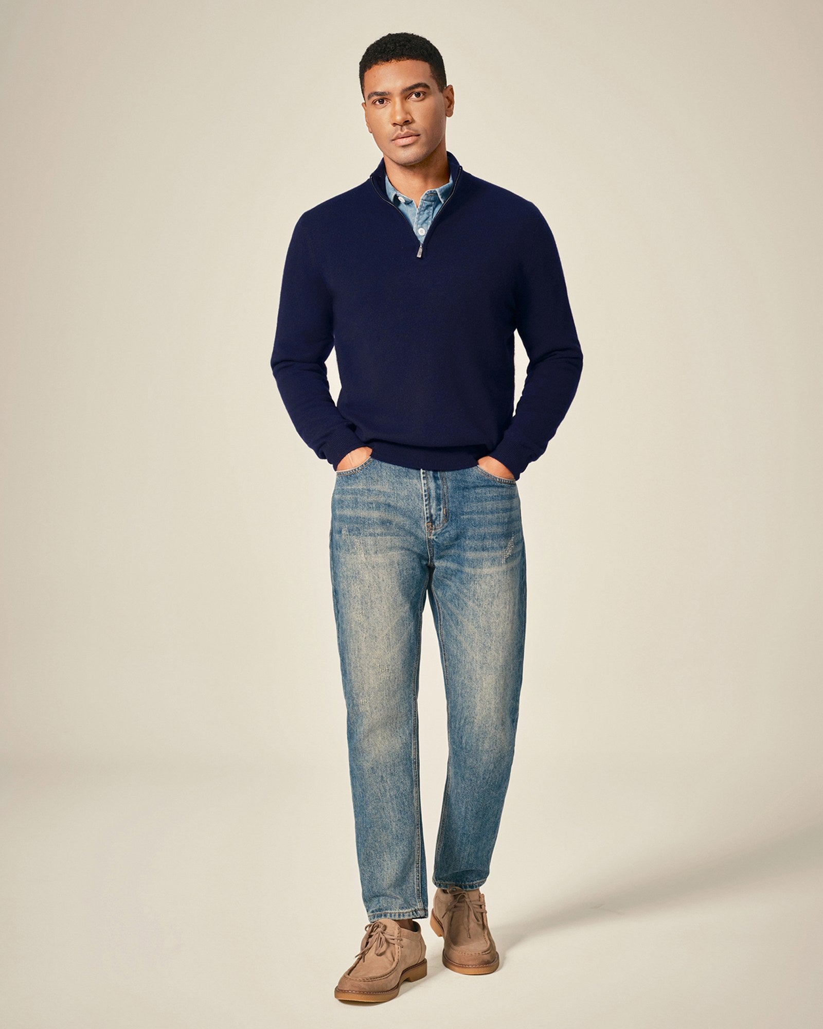 Men's Pure Cashmere Quarter Zip Sweater