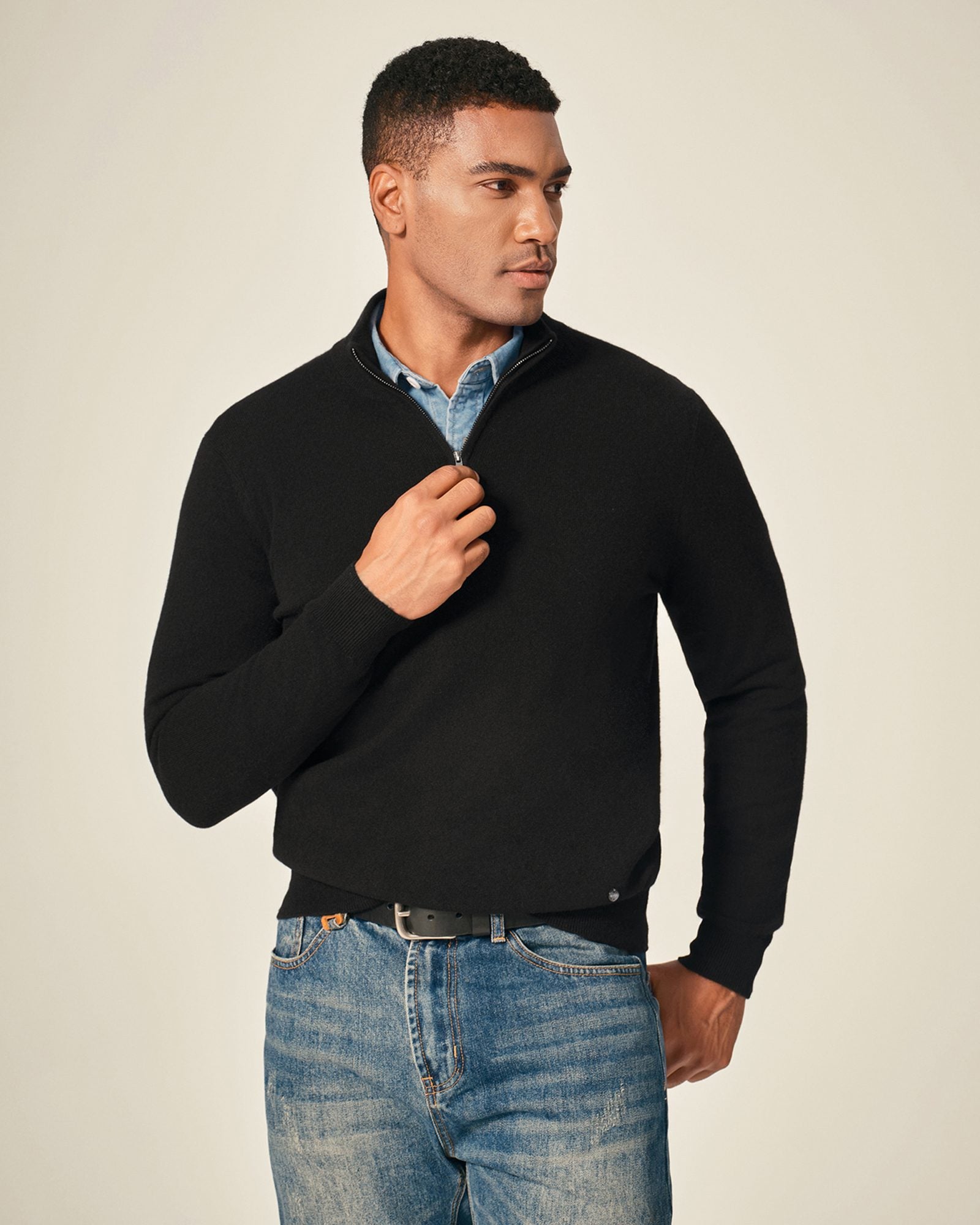 Men's Pure Cashmere Quarter Zip Sweater