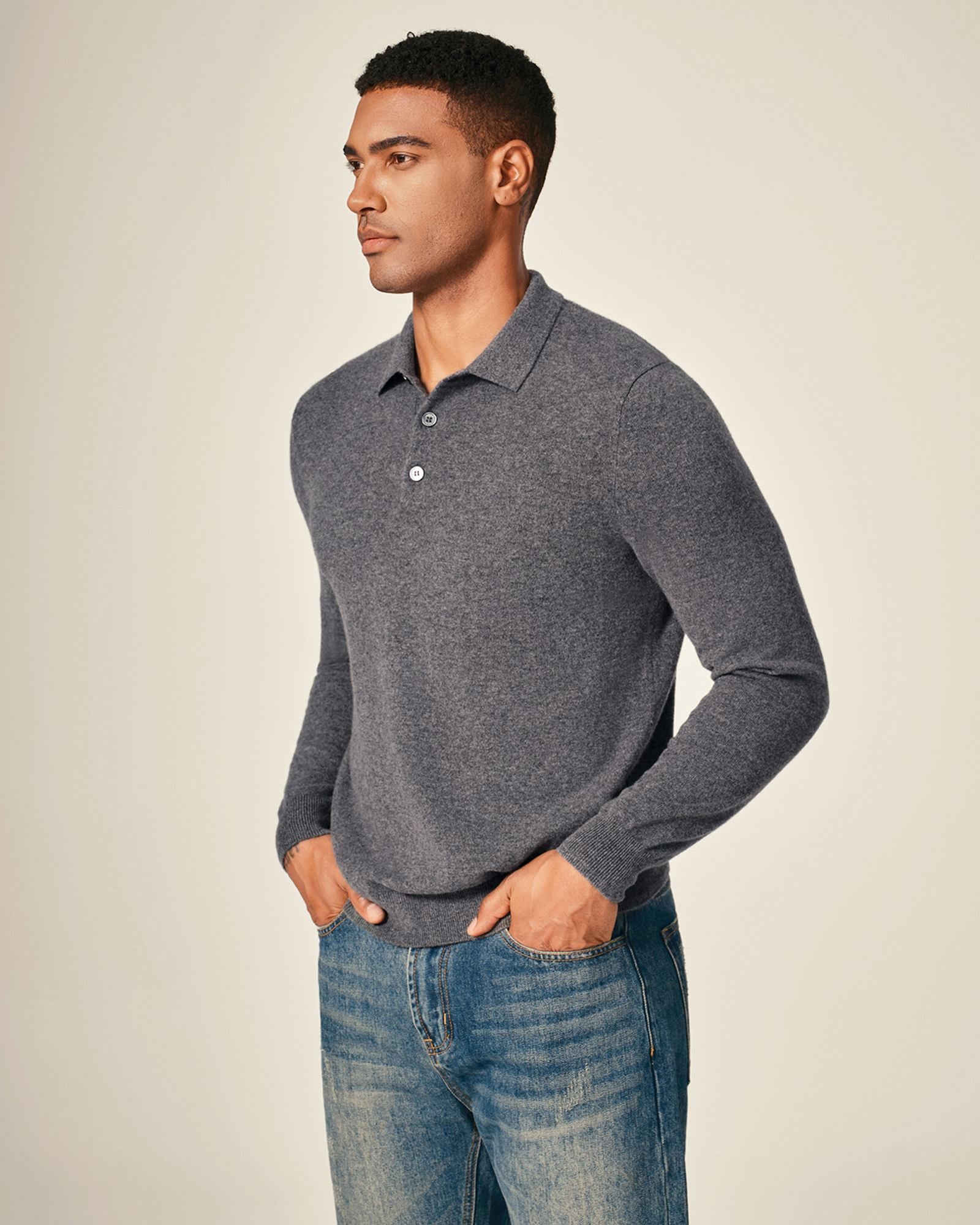 Men's 100% Cashmere Polo Sweater