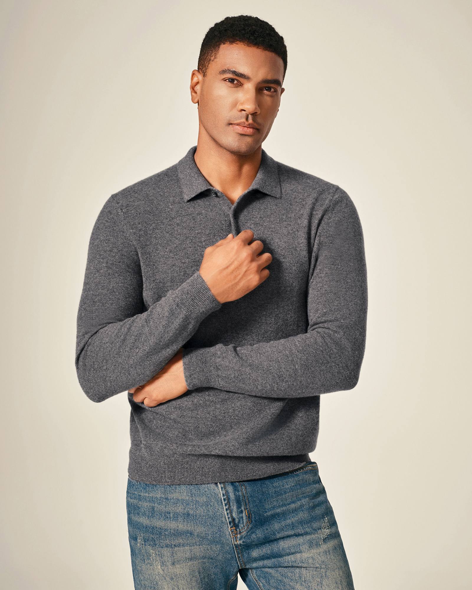 Men's 100% Cashmere Polo Sweater