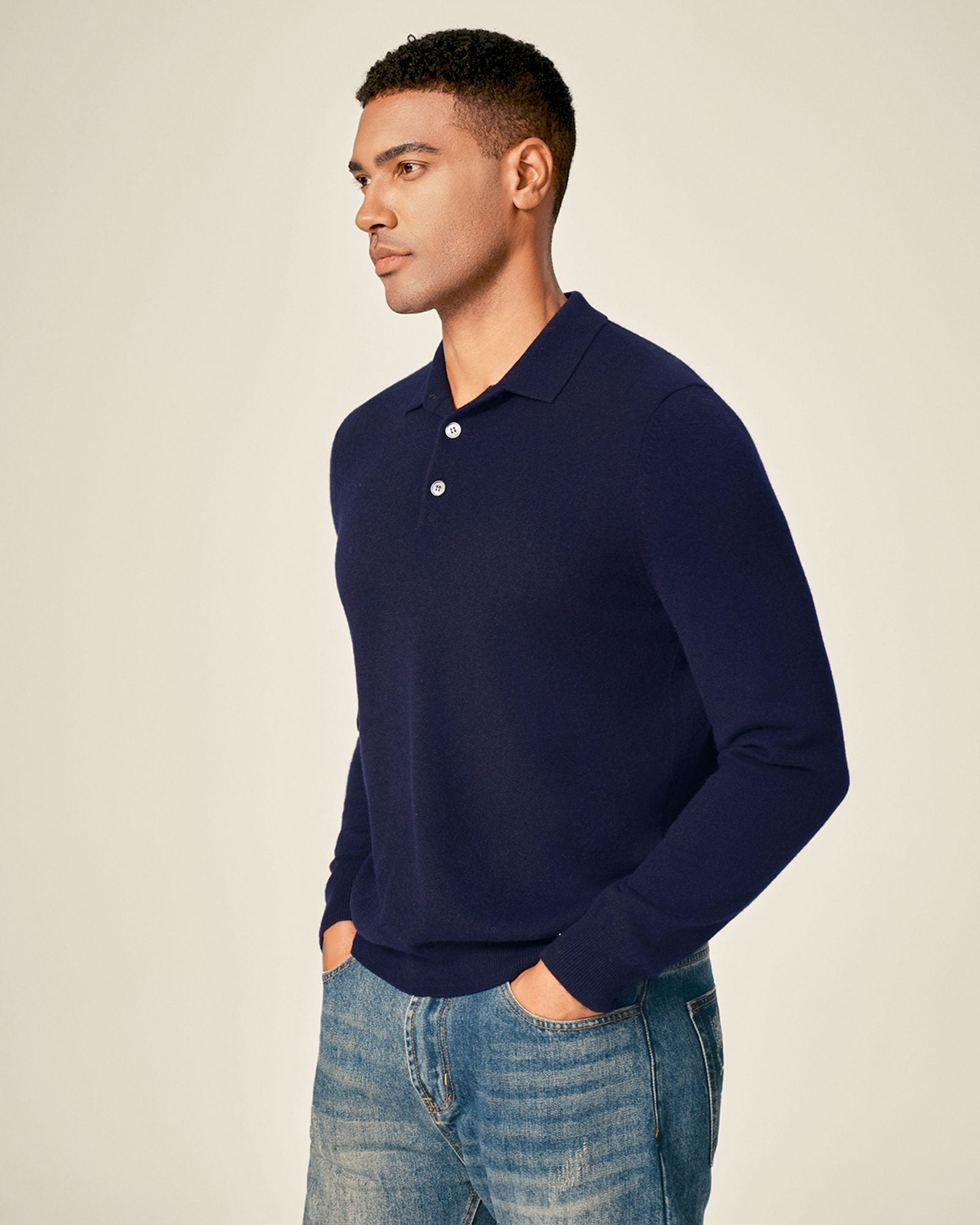 Men's 100% Cashmere Polo Sweater