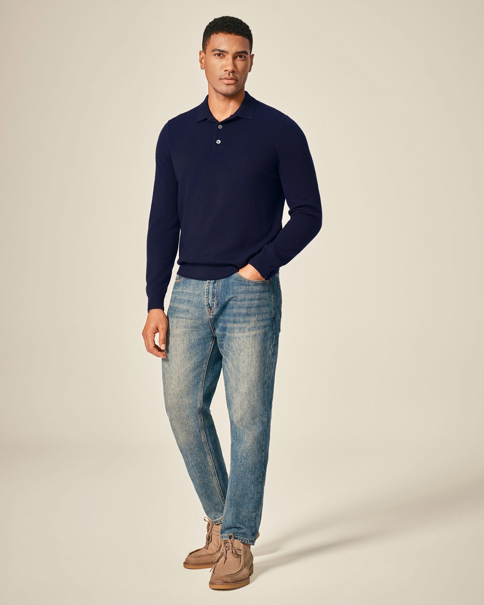Men's 100% Cashmere Polo Sweater