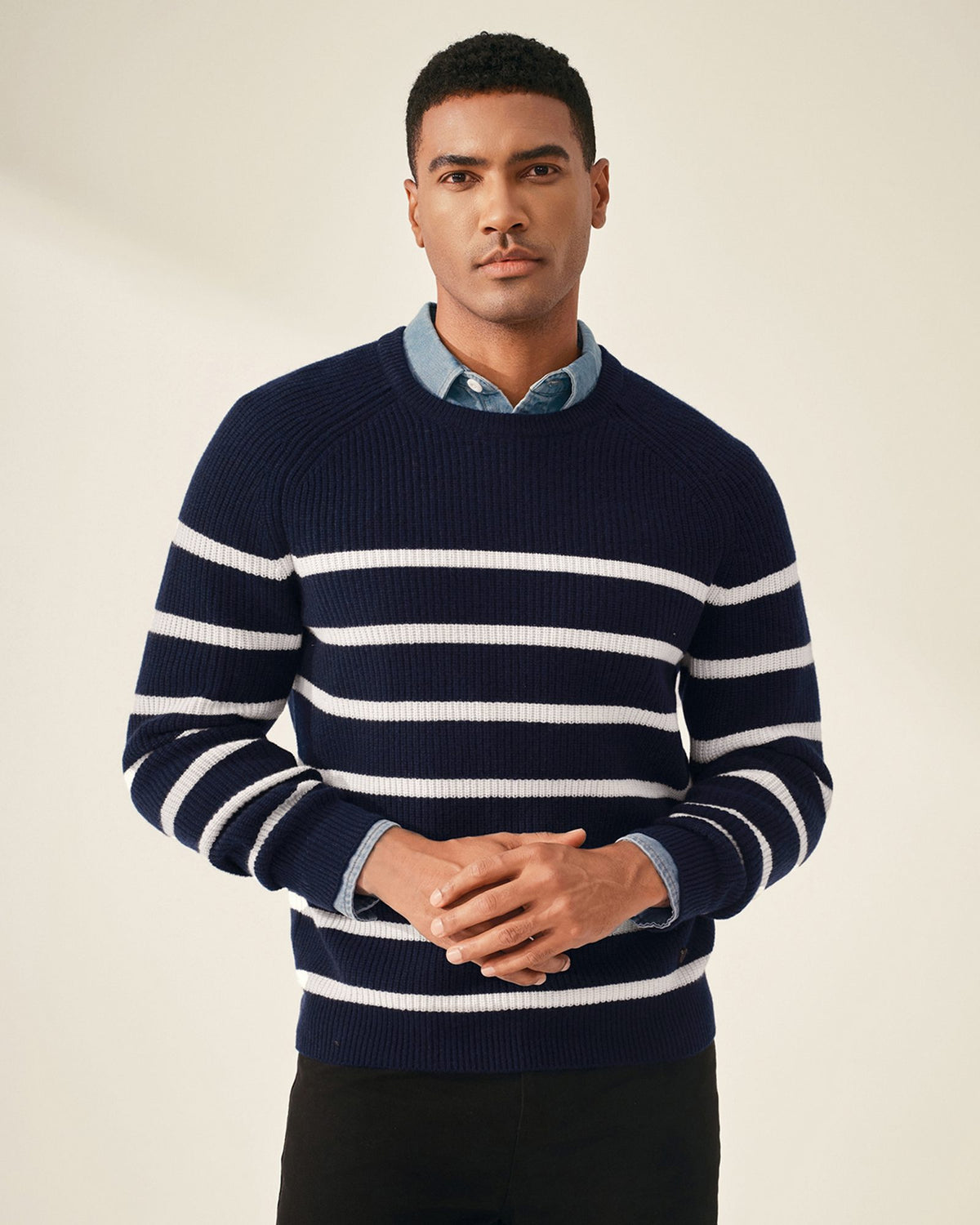 Classic 100% Cashmere Striped Crewneck Sweater