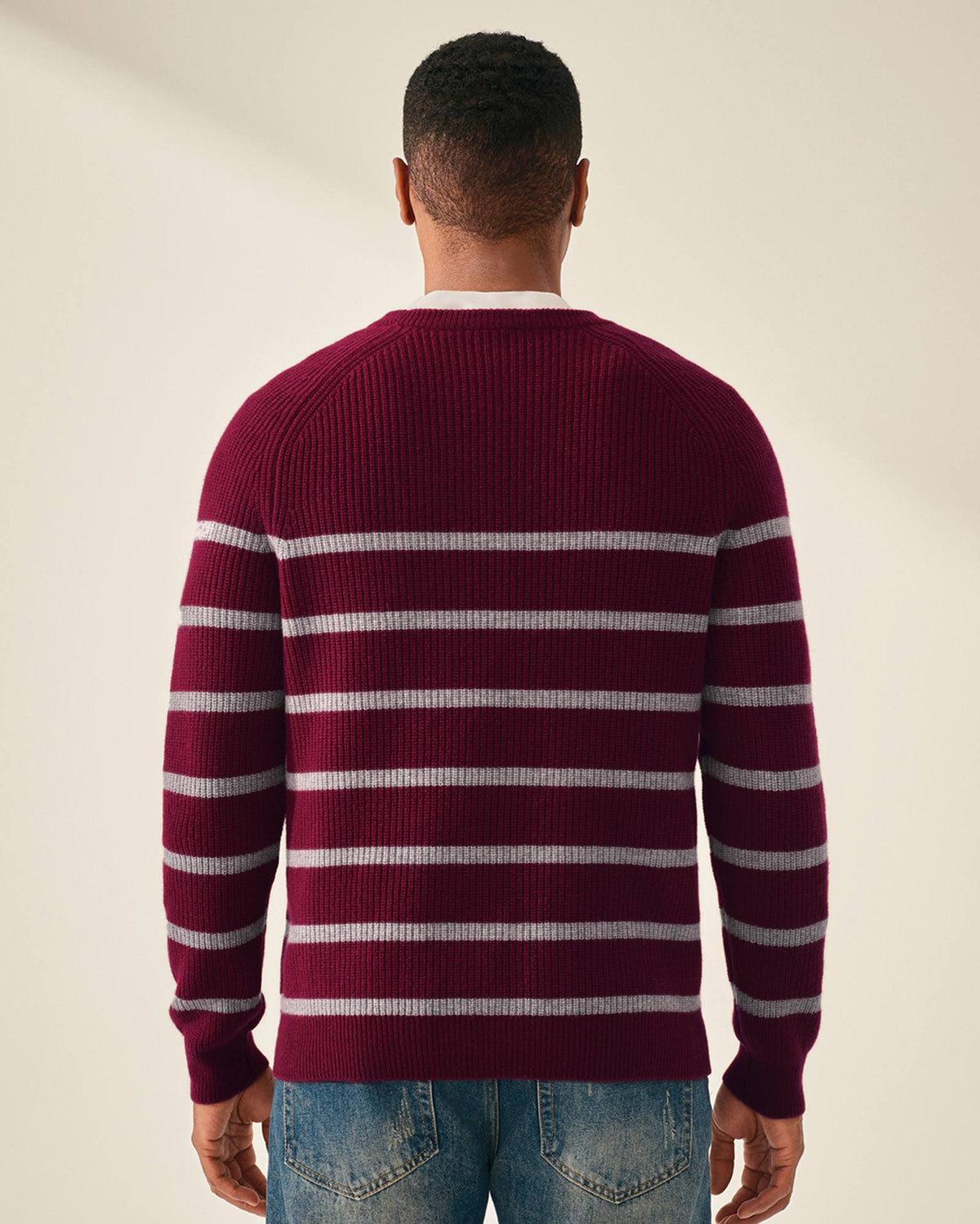 Classic 100% Cashmere Striped Crewneck Sweater