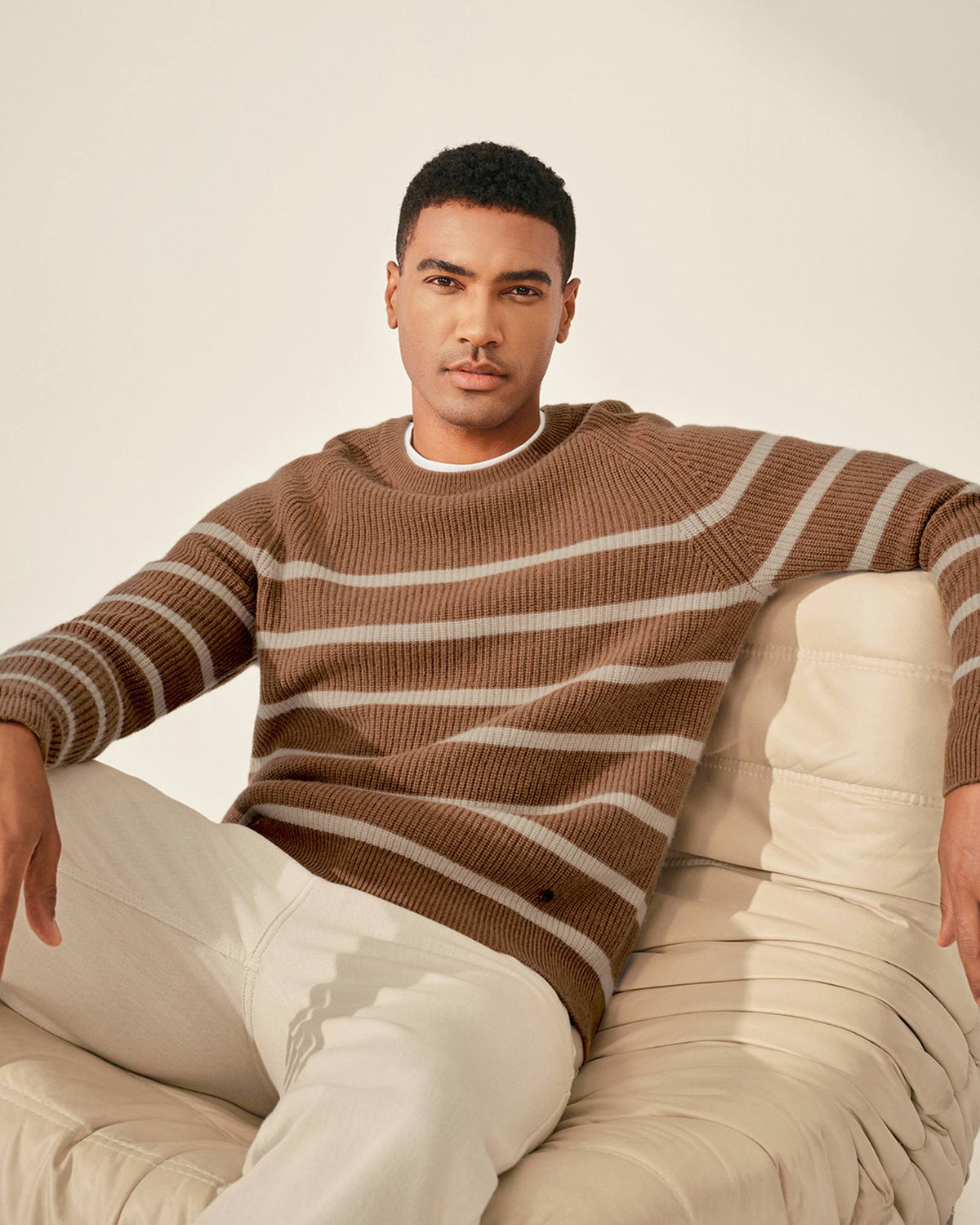 Classic 100% Cashmere Striped Crewneck Sweater