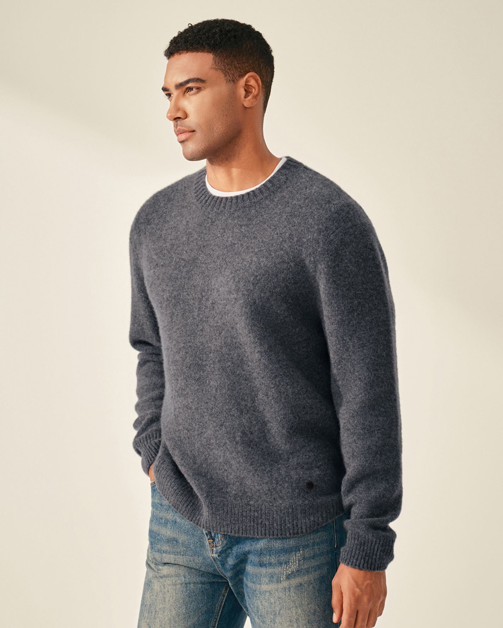 Heavy 100% Pure Cashmere Crew Neck Sweater