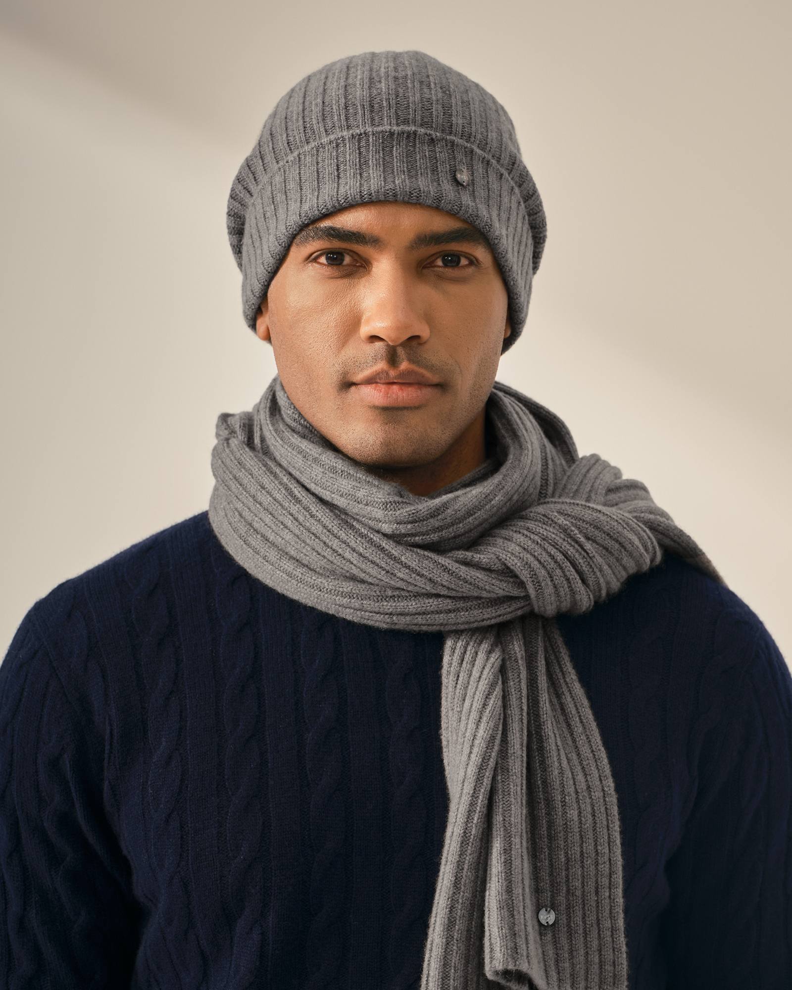 Men's Ribbed 100% Cashmere Beanie