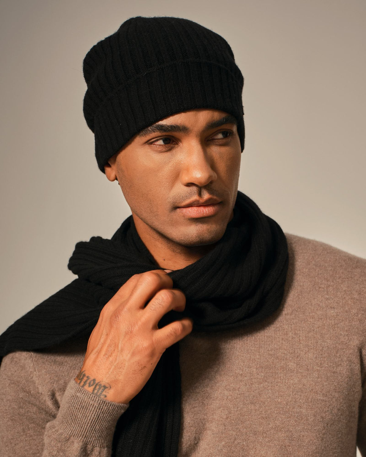 Men's Ribbed 100% Cashmere Beanie