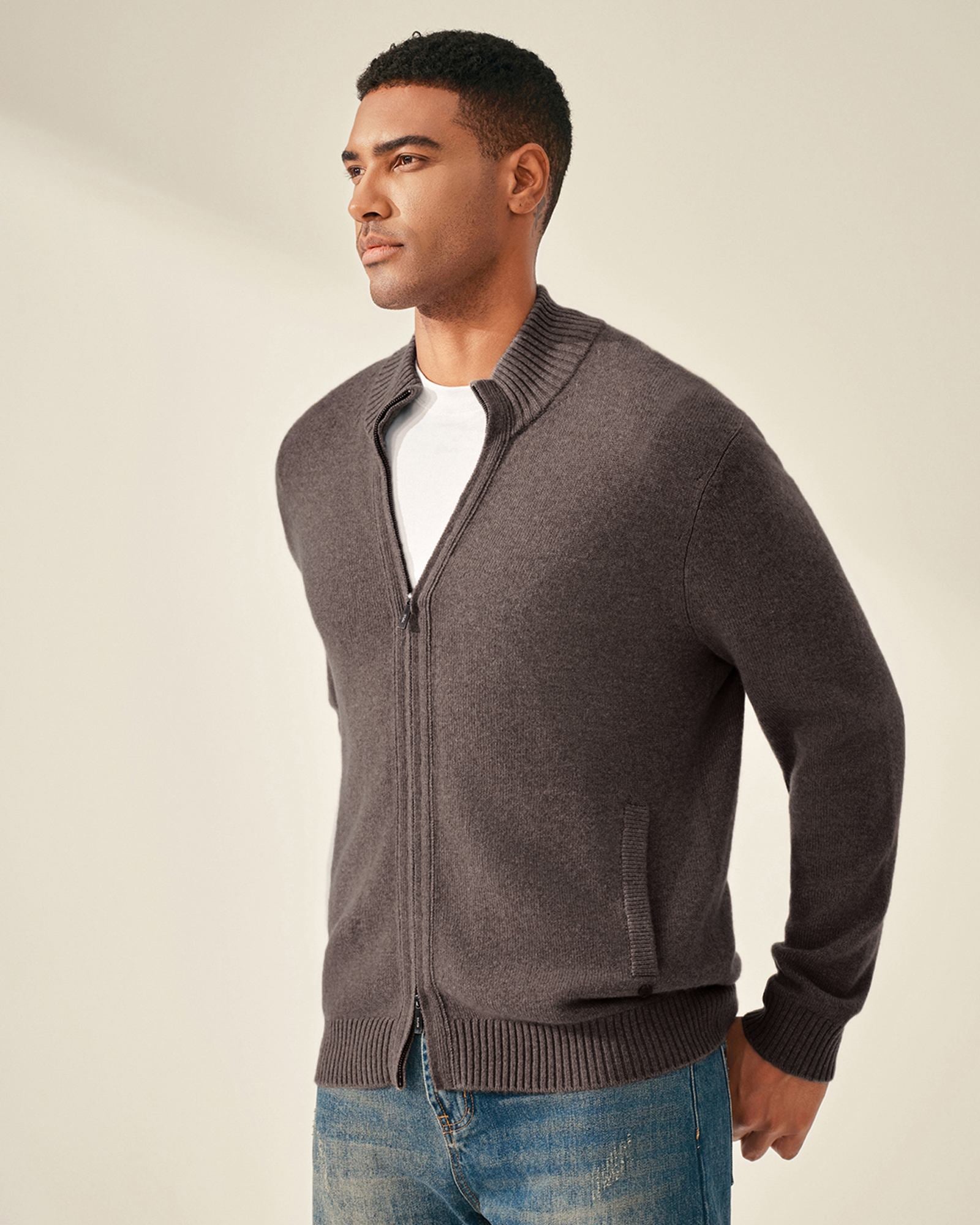 Men’s 100% Cashmere Full Zip Sweater