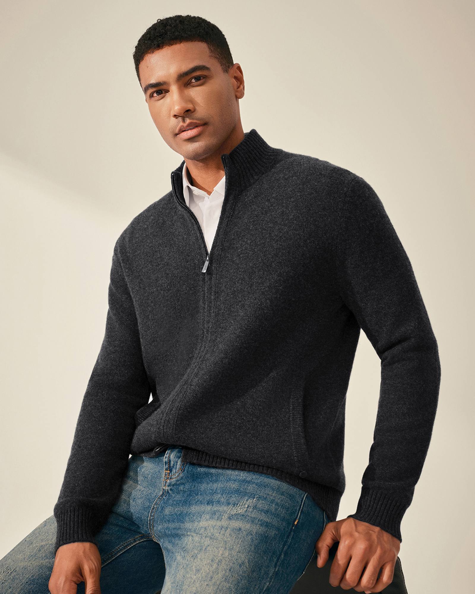 Men’s 100% Cashmere Full Zip Sweater