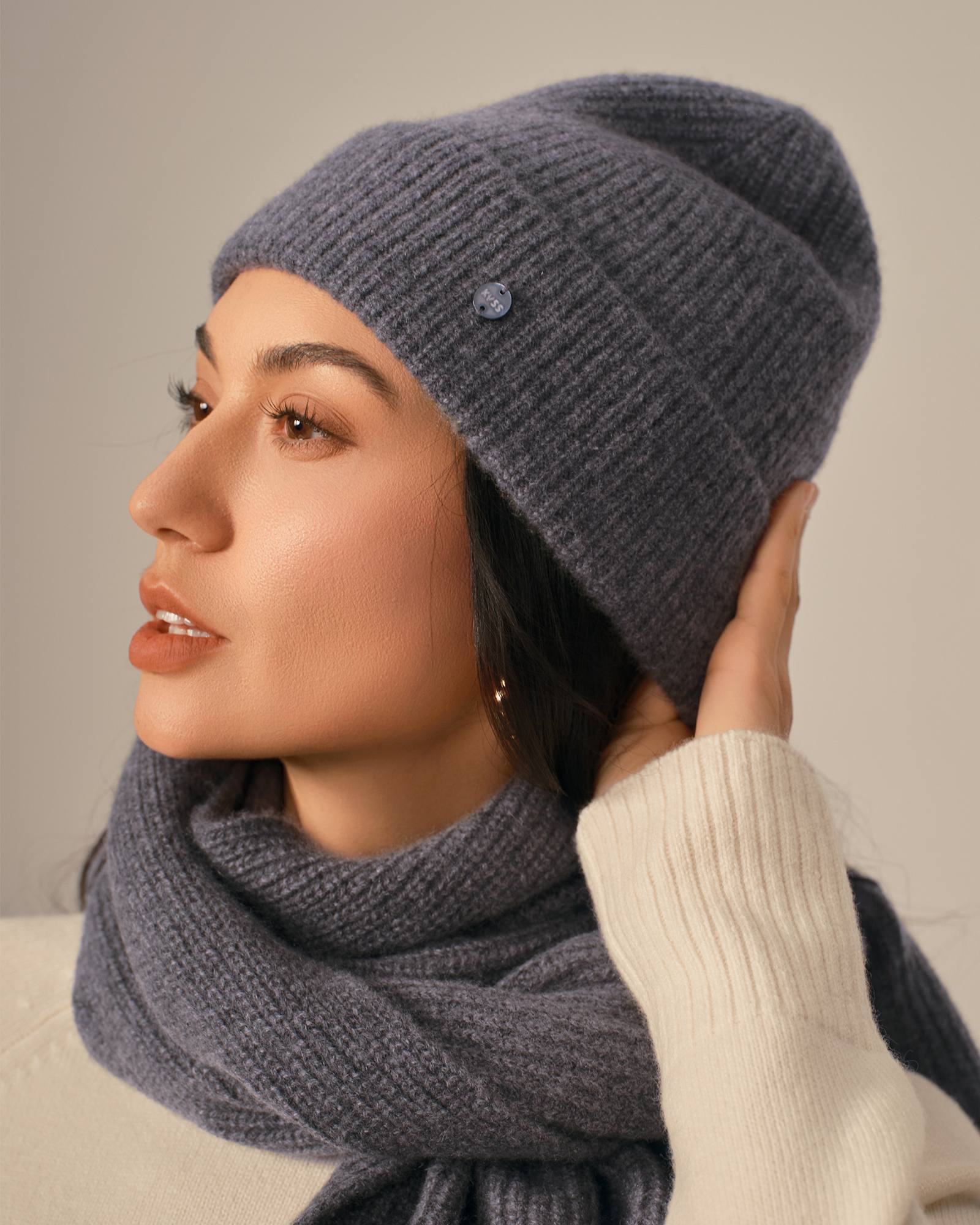 Ribbed Cashmere Beanie Hat for Women