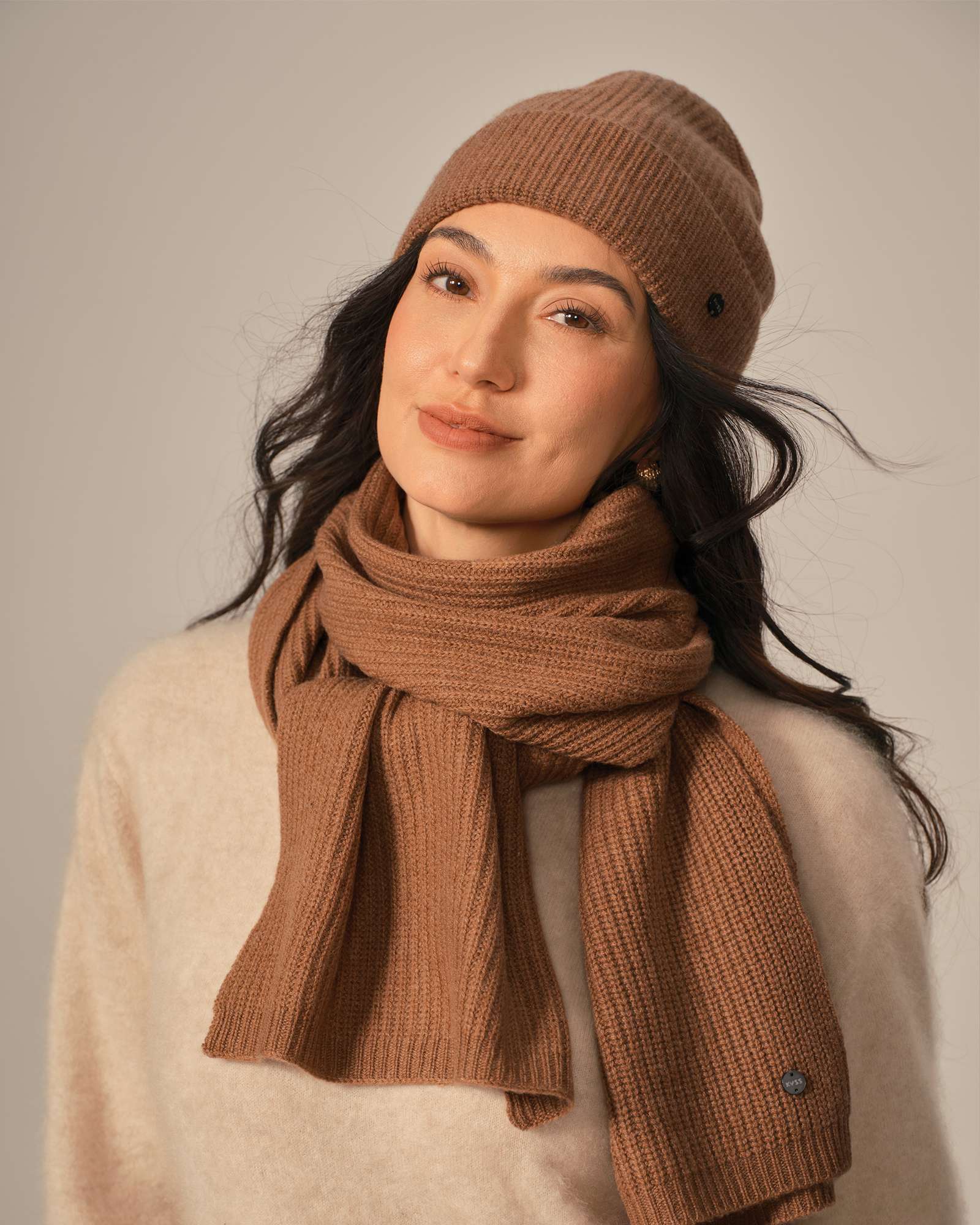 Ribbed Cashmere Beanie Hat for Women