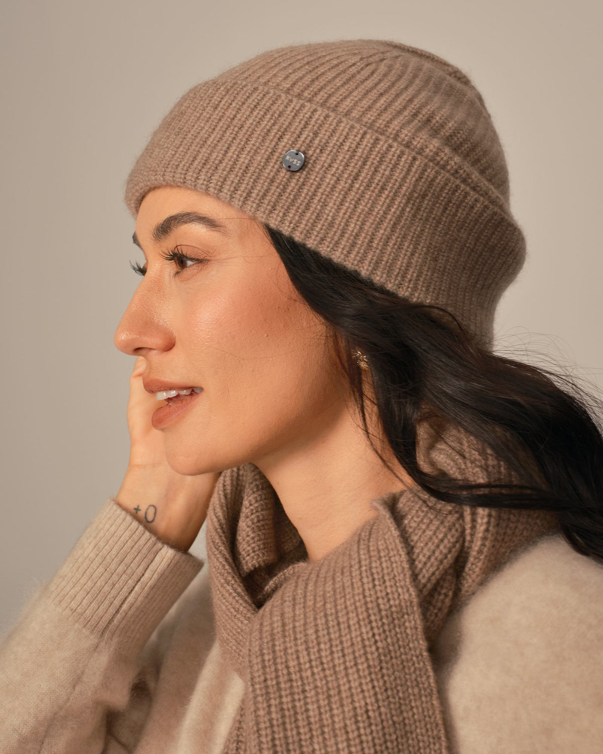 Ribbed Cashmere Beanie Hat for Women
