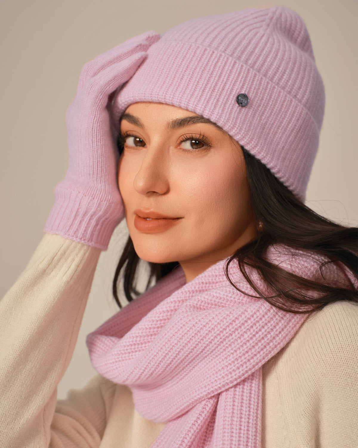 Ribbed Cashmere Beanie Hat for Women
