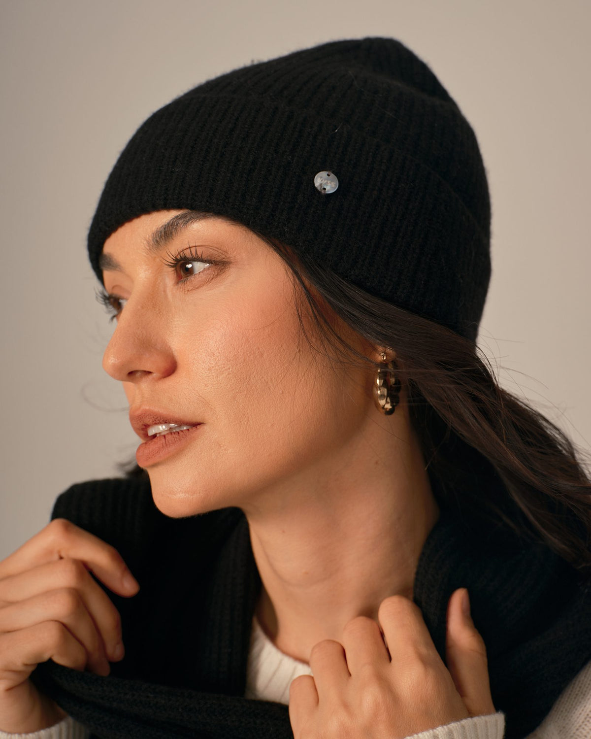 Ribbed Cashmere Beanie Hat for Women