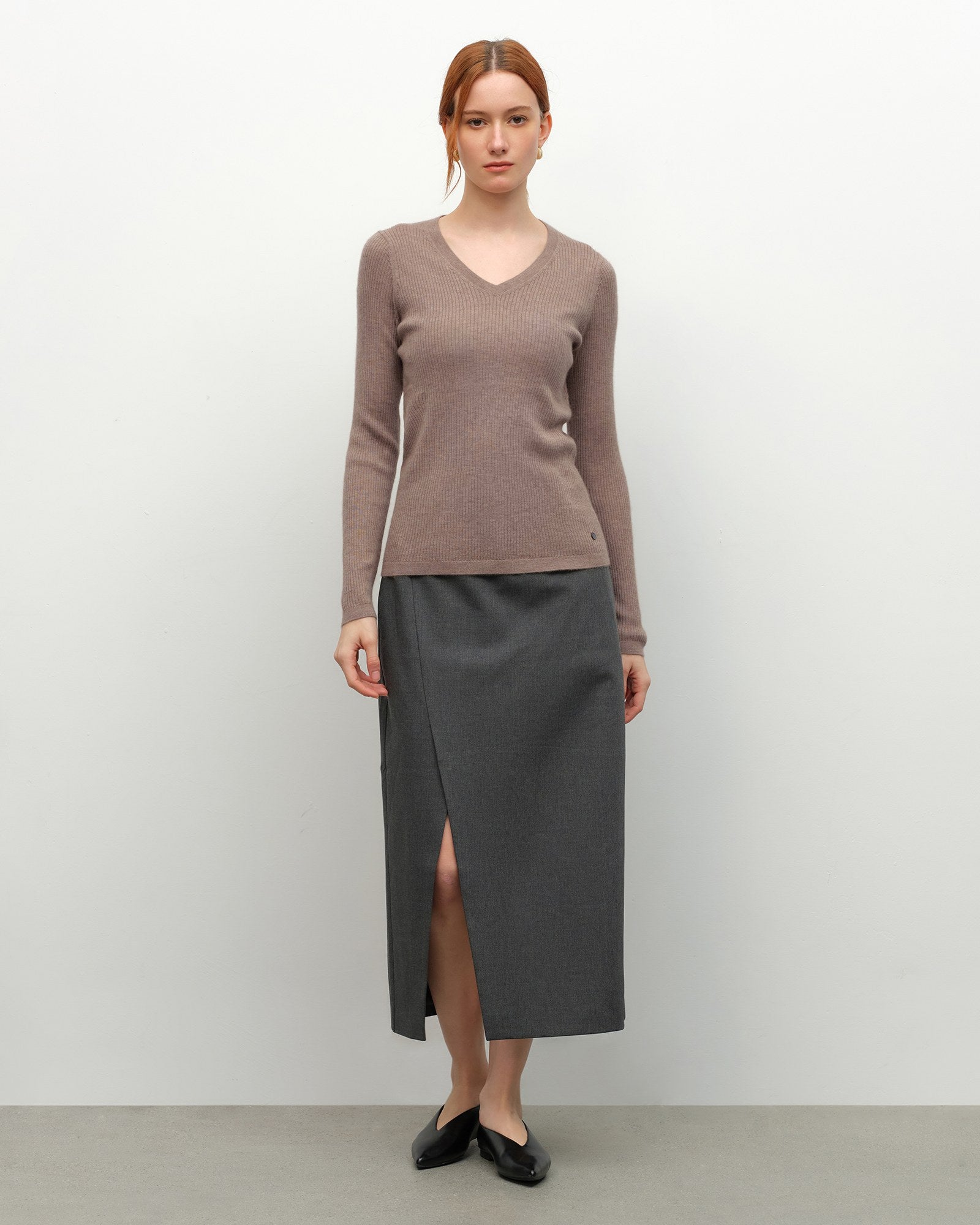 Soft Ribbed V-Neck Cashmere Sweater