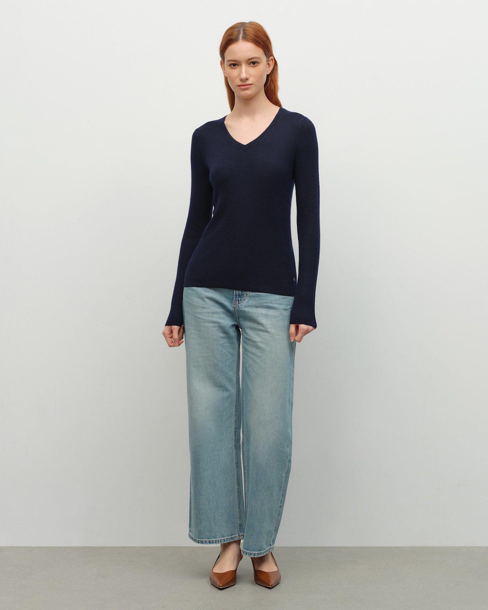 Soft Ribbed V-Neck Cashmere Sweater