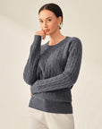 Pure Cashmere Cable Knit Sweater for Women