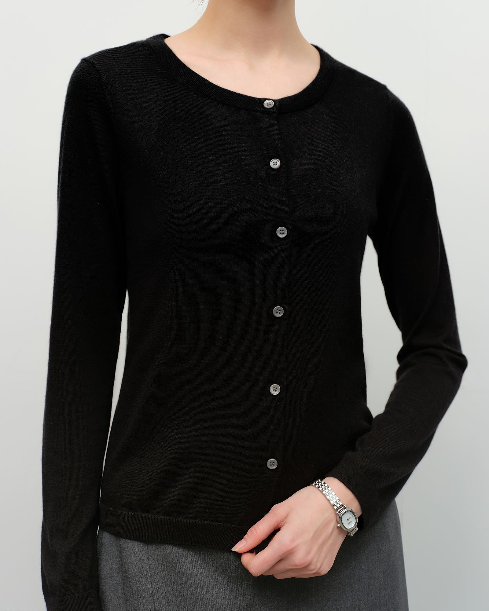 Lightweight Cashmere Silk Crew Cardigan