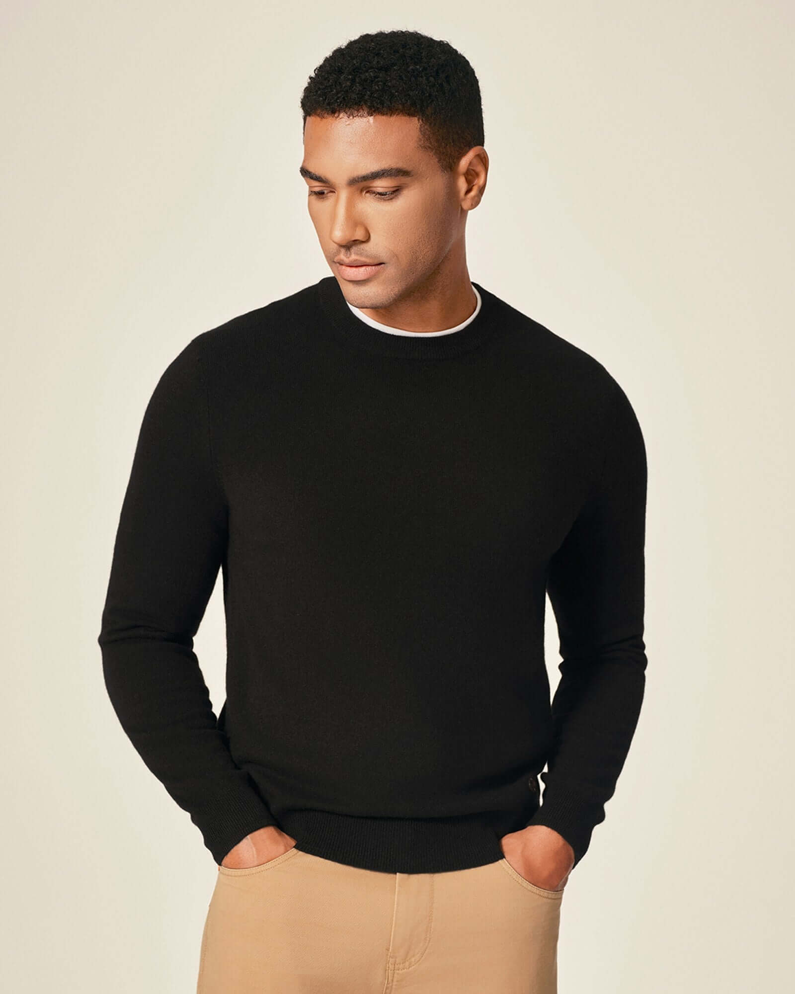 black cashmere crew neck sweater