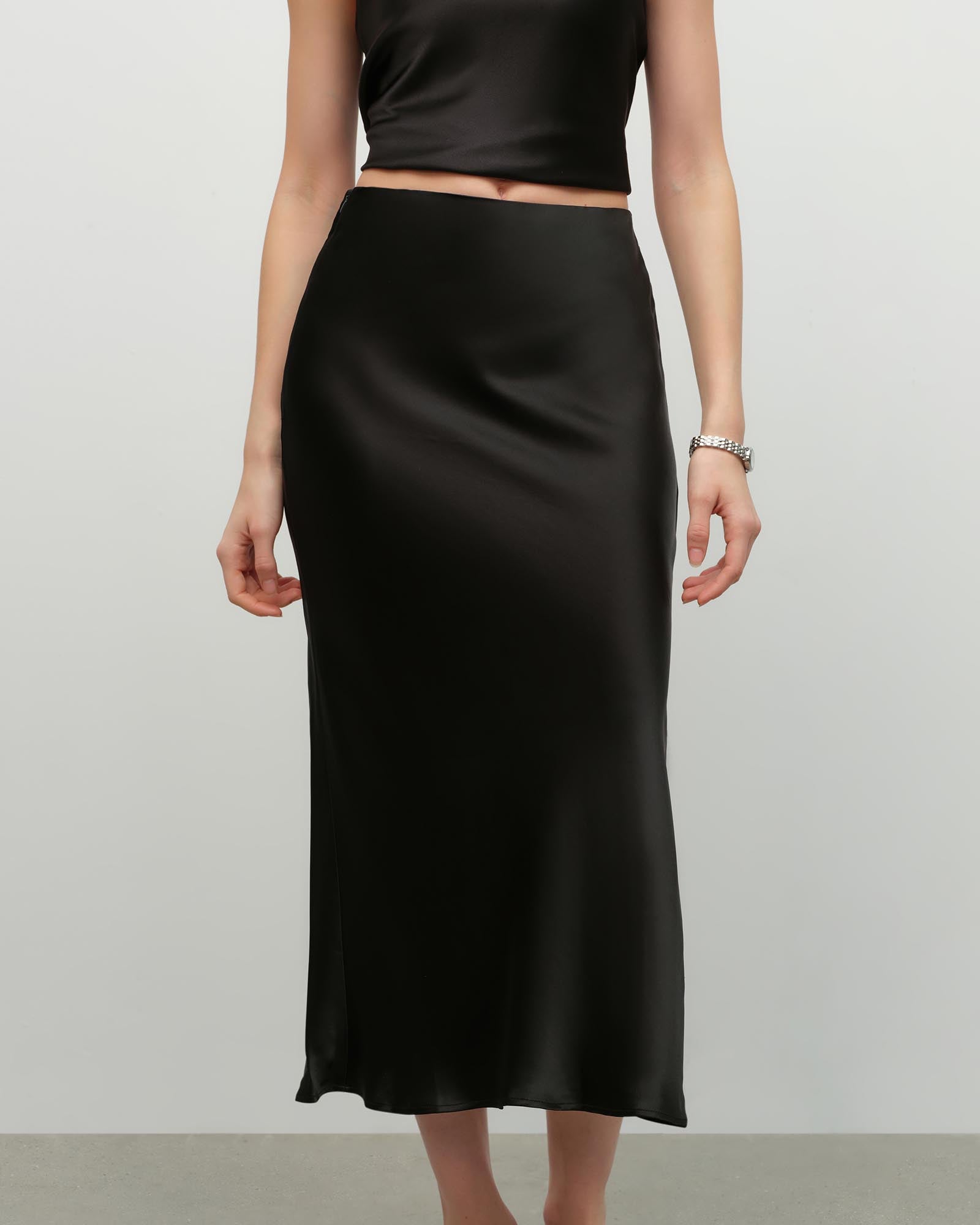 black satin skirt