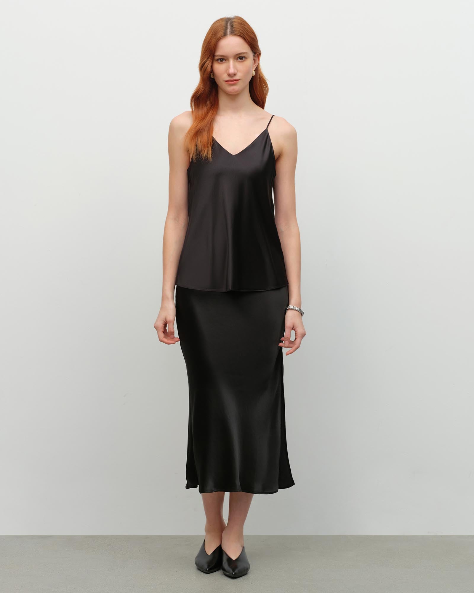 black satin skirt midi